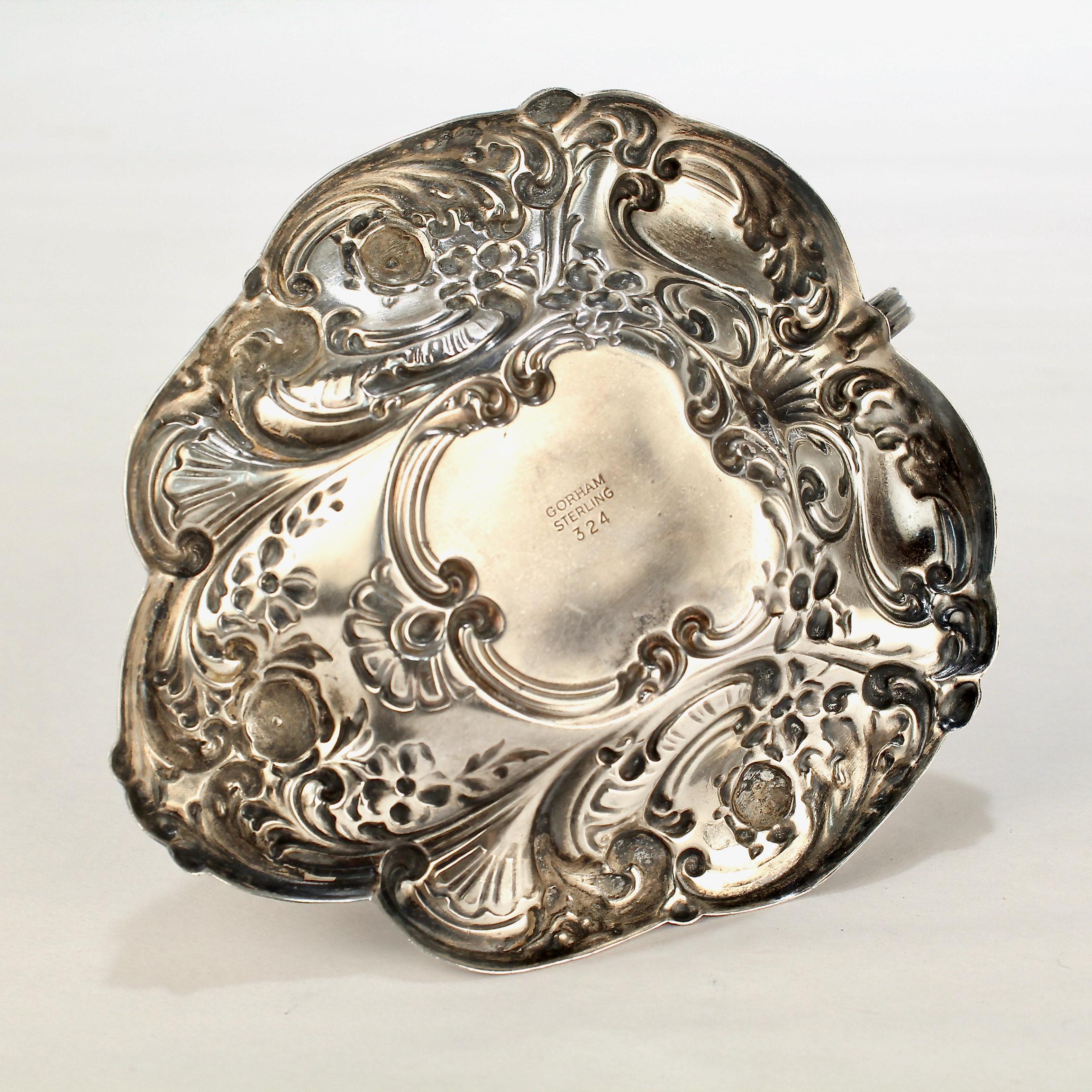 Women's or Men's Vintage Gorham Sterling Silver Heart Shaped Repousse Chamberstick or Candlestick