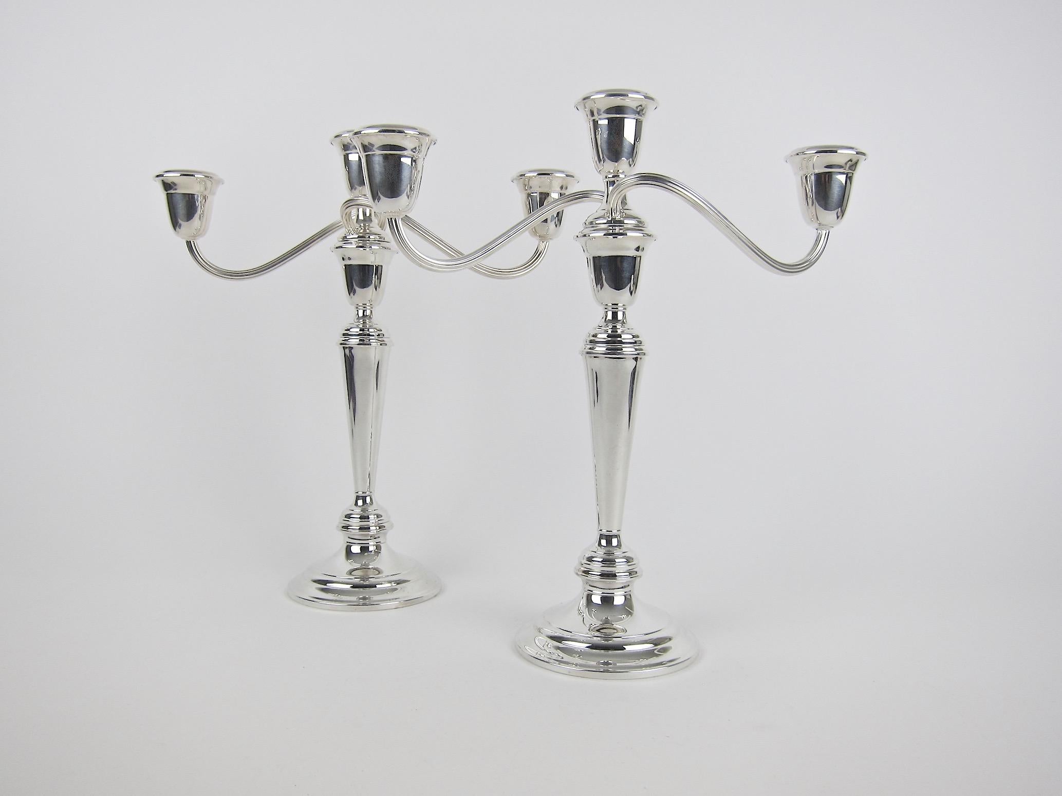 American Colonial Vintage Gorham Three-Light Convertible Candelabra Pair in Silver Plate