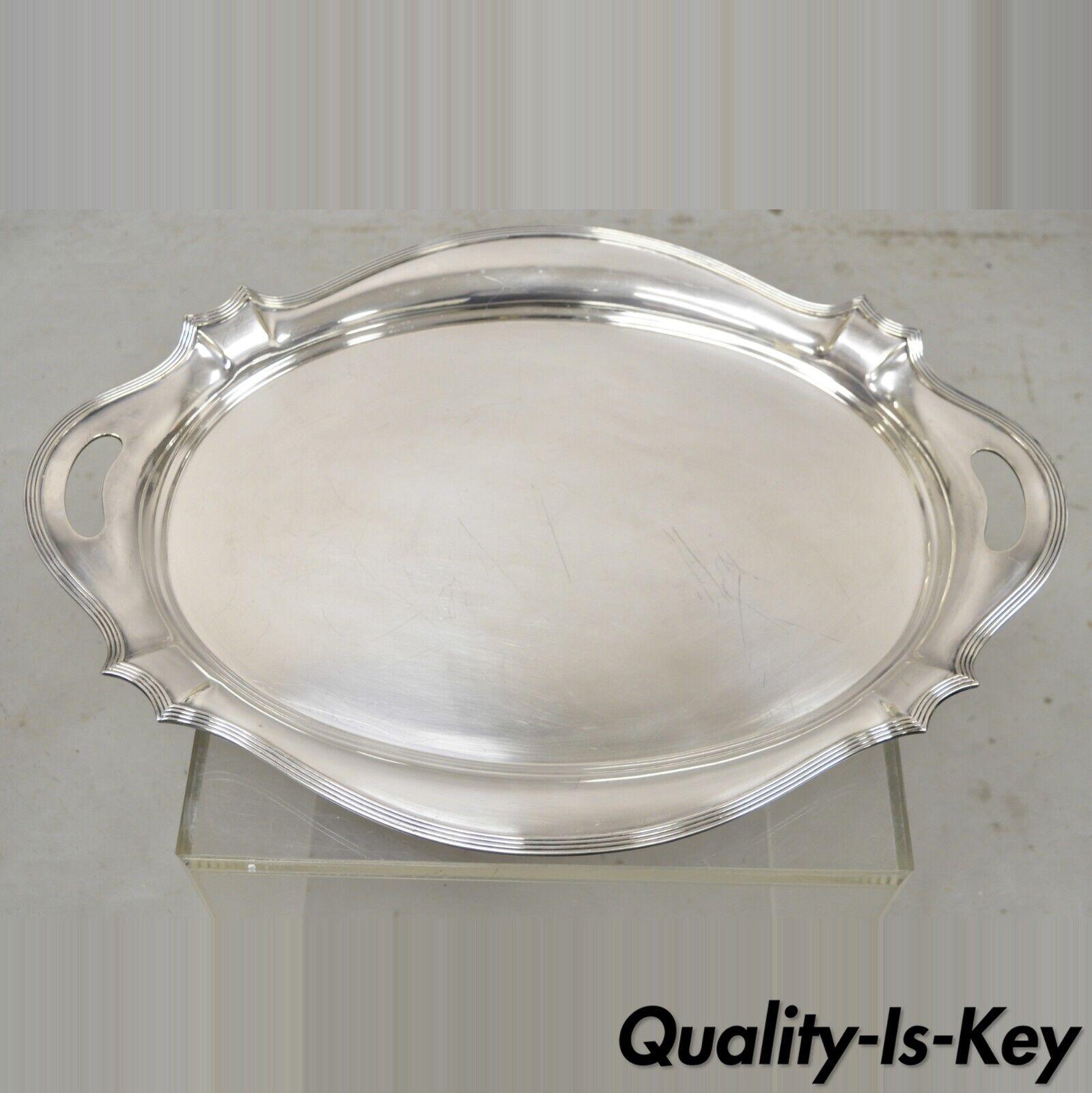 Bandeja platón vintage Gorham Y1038 Art Decó plateada con dos asas de 25