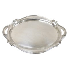 Plateau à Deux Poignées Vintage Gorham Y1038 Art Déco en Plaqué Argent de 25 Pouces