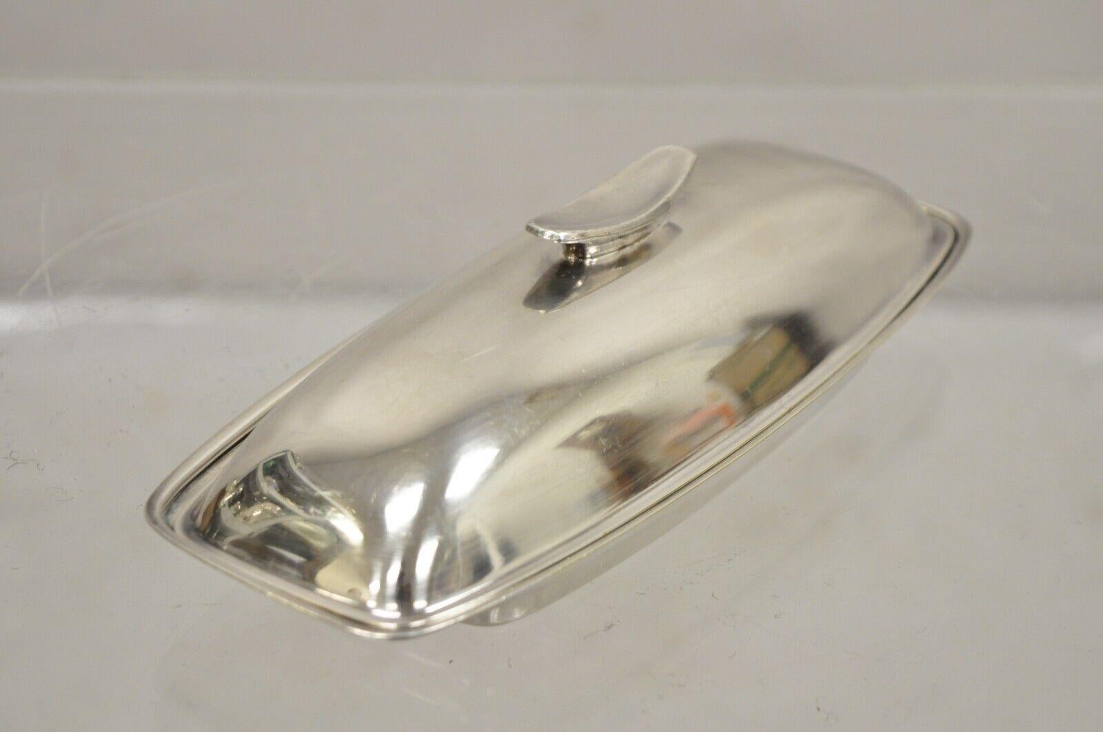 Vintage Gorham YC 775 Silver Plated Modern Butter Dish w/ Glass Liner. Circa Mid 20th Century. Measurements:  2.5