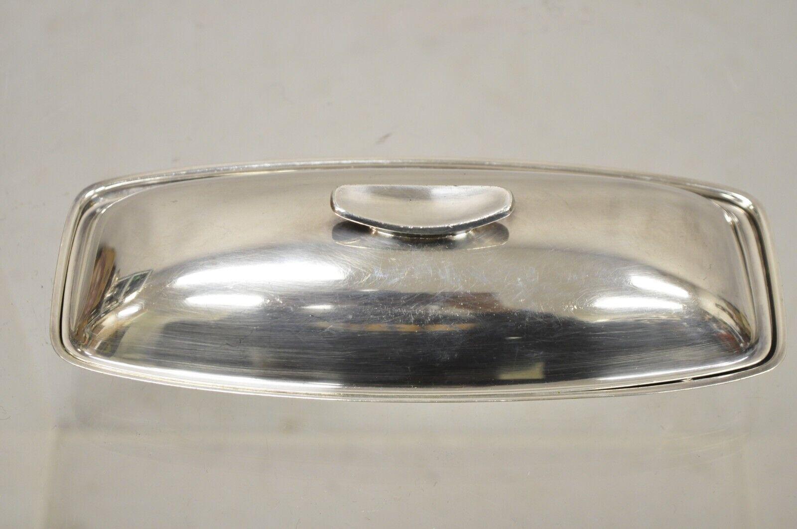 20th Century Vintage Gorham YC 775 Silver Plated Modern Butter Dish w/ Glass Liner For Sale