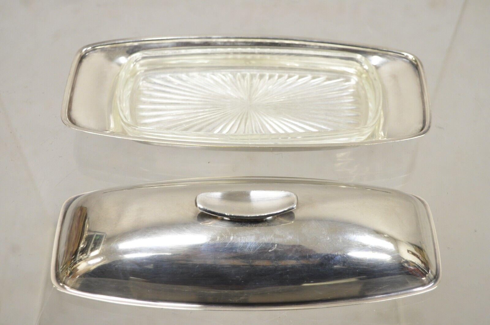 Vintage Gorham YC 775 Silver Plated Modern Butter Dish w/ Glass Liner For Sale 1