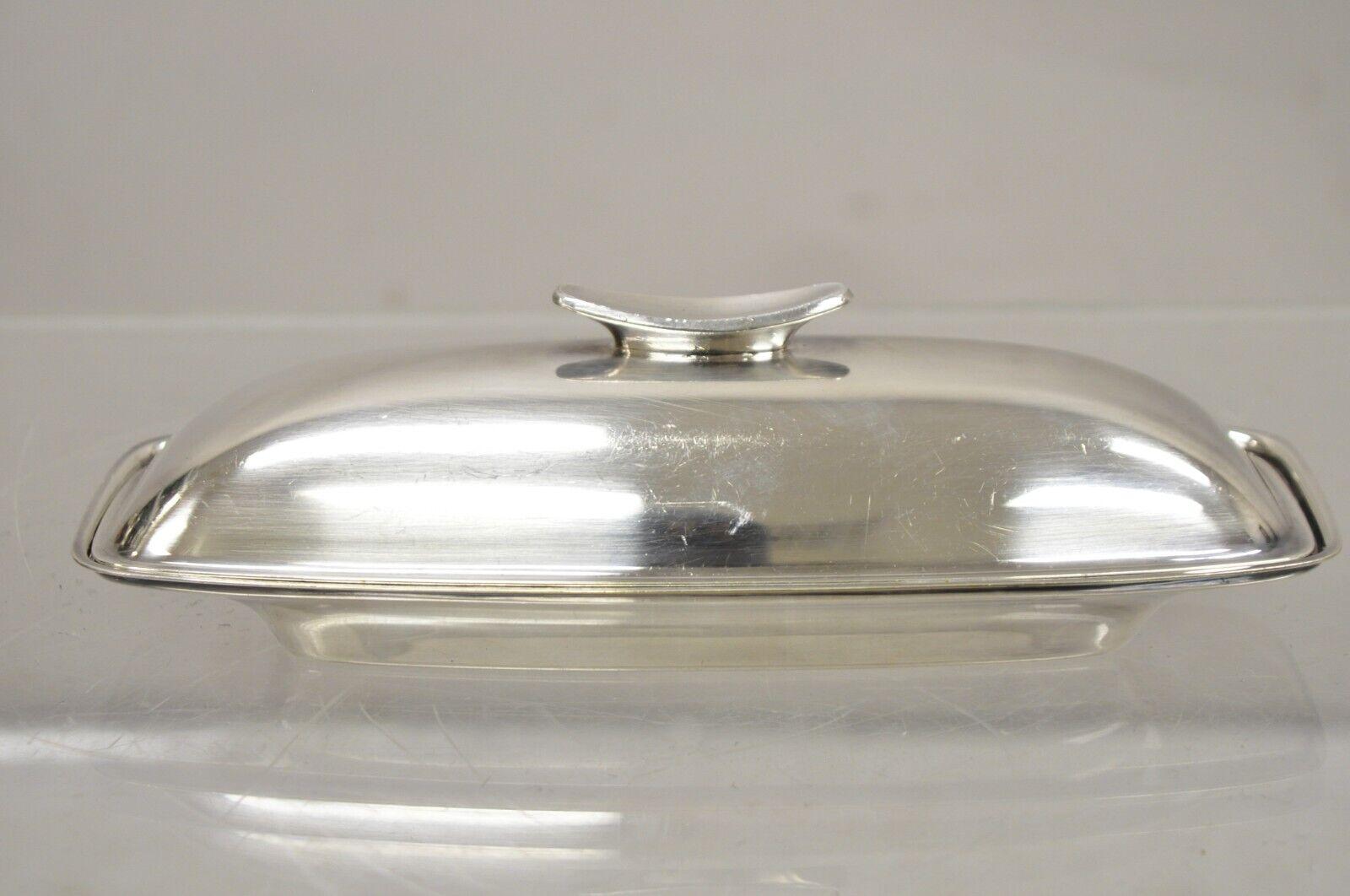 Vintage Gorham YC 775 Silver Plated Modern Butter Dish w/ Glass Liner For Sale 5