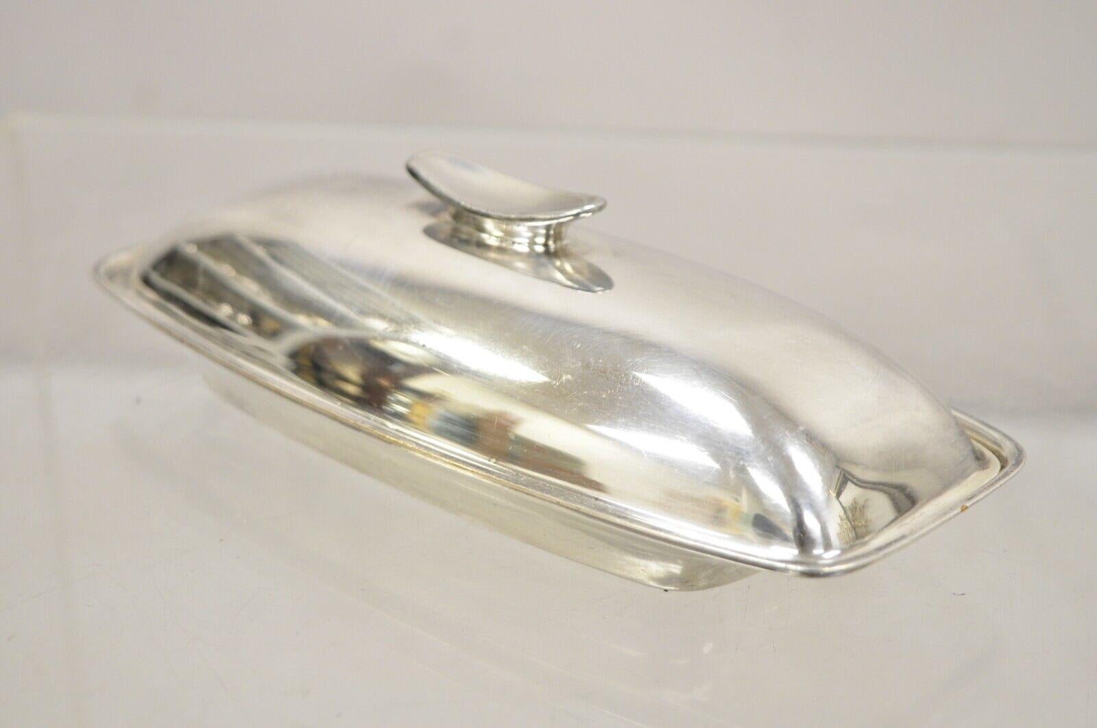Vintage Gorham YC 775 Silver Plated Modern Butter Dish with Glass Liner. Circa Mid 20th Century. Measurements:  2.5