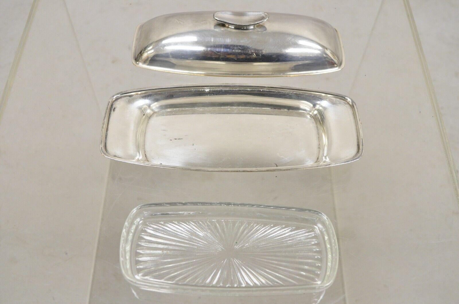 20th Century Vintage Gorham YC 775 Silver Plated Modern Butter Dish with Glass Liner For Sale