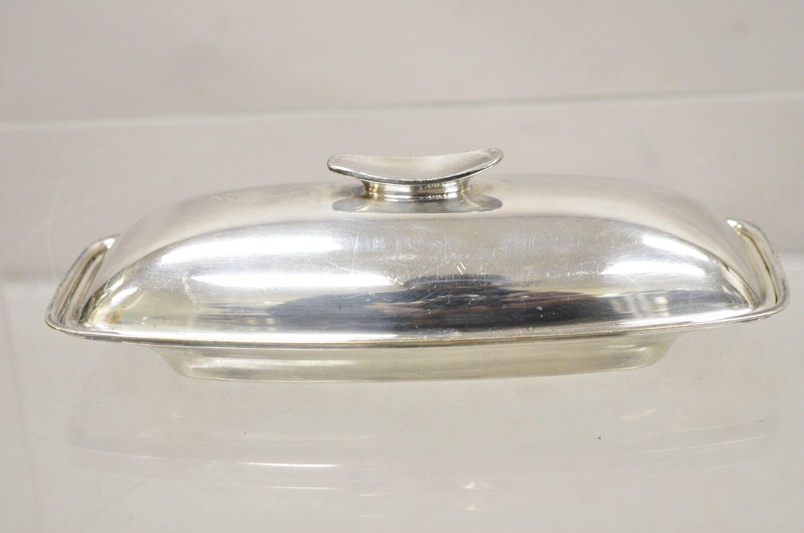 Vintage Gorham YC 775 Silver Plated Modern Butter Dish with Glass Liner For Sale 3