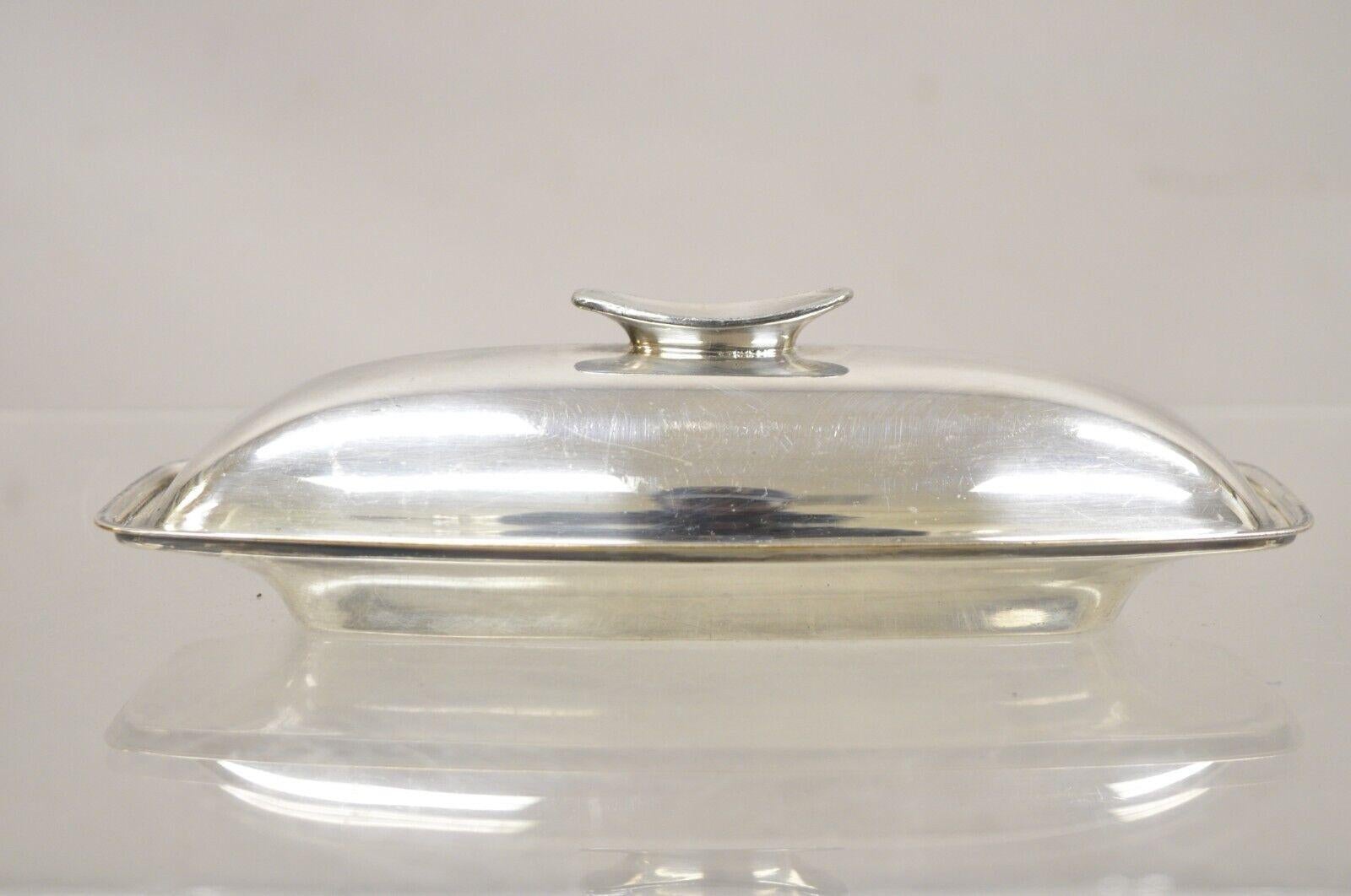 Vintage Gorham YC 775 Silver Plated Modern Butter Dish with Glass Liner For Sale 4