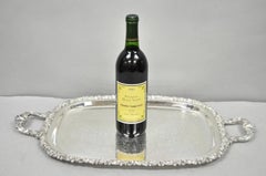 Vintage Gorham YC1466 Silver Plated Floral Repousse Bar Serving Tray w Handles