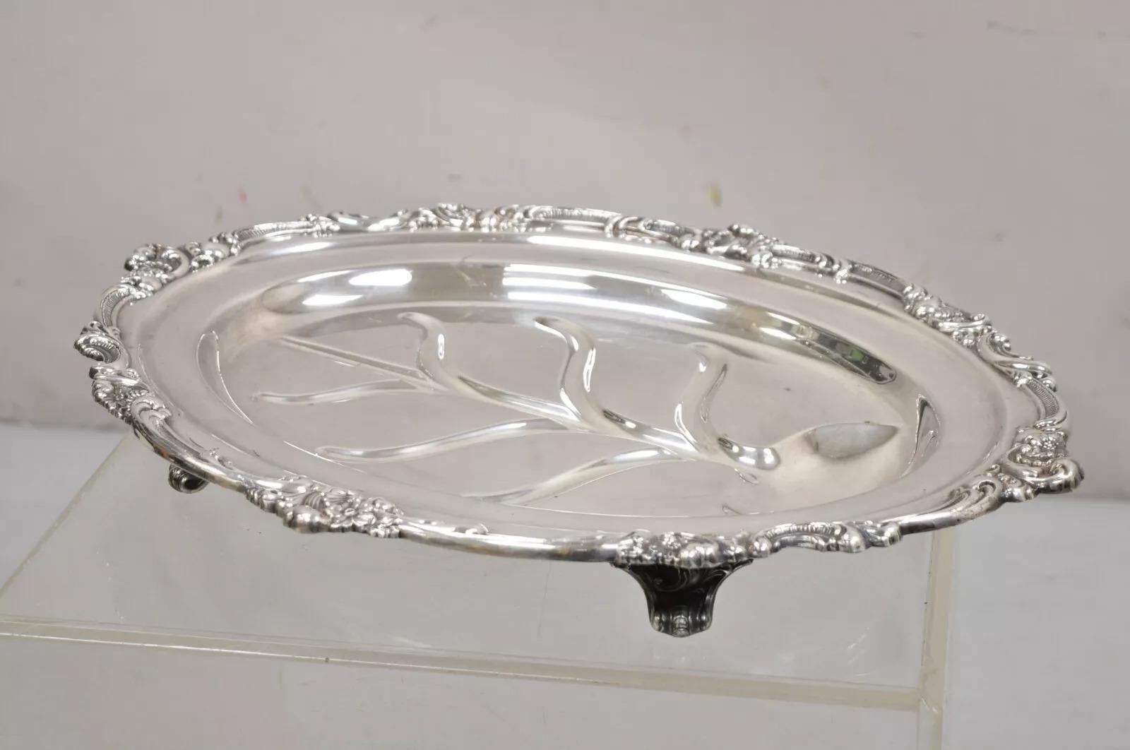 Vintage Gorham YC1620 Oval Silver Plated Meat Cutlery Serving Platter Tray en vente 3