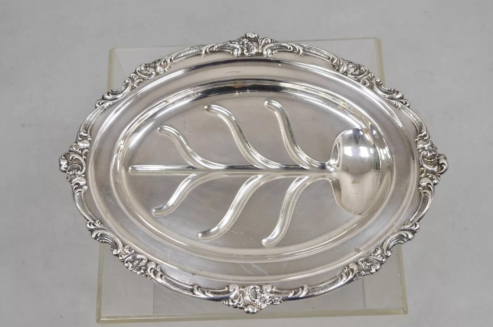 Vintage Gorham YC1620 Oval Silver Plated Meat Cutlery Serving Platter Tray en vente 4
