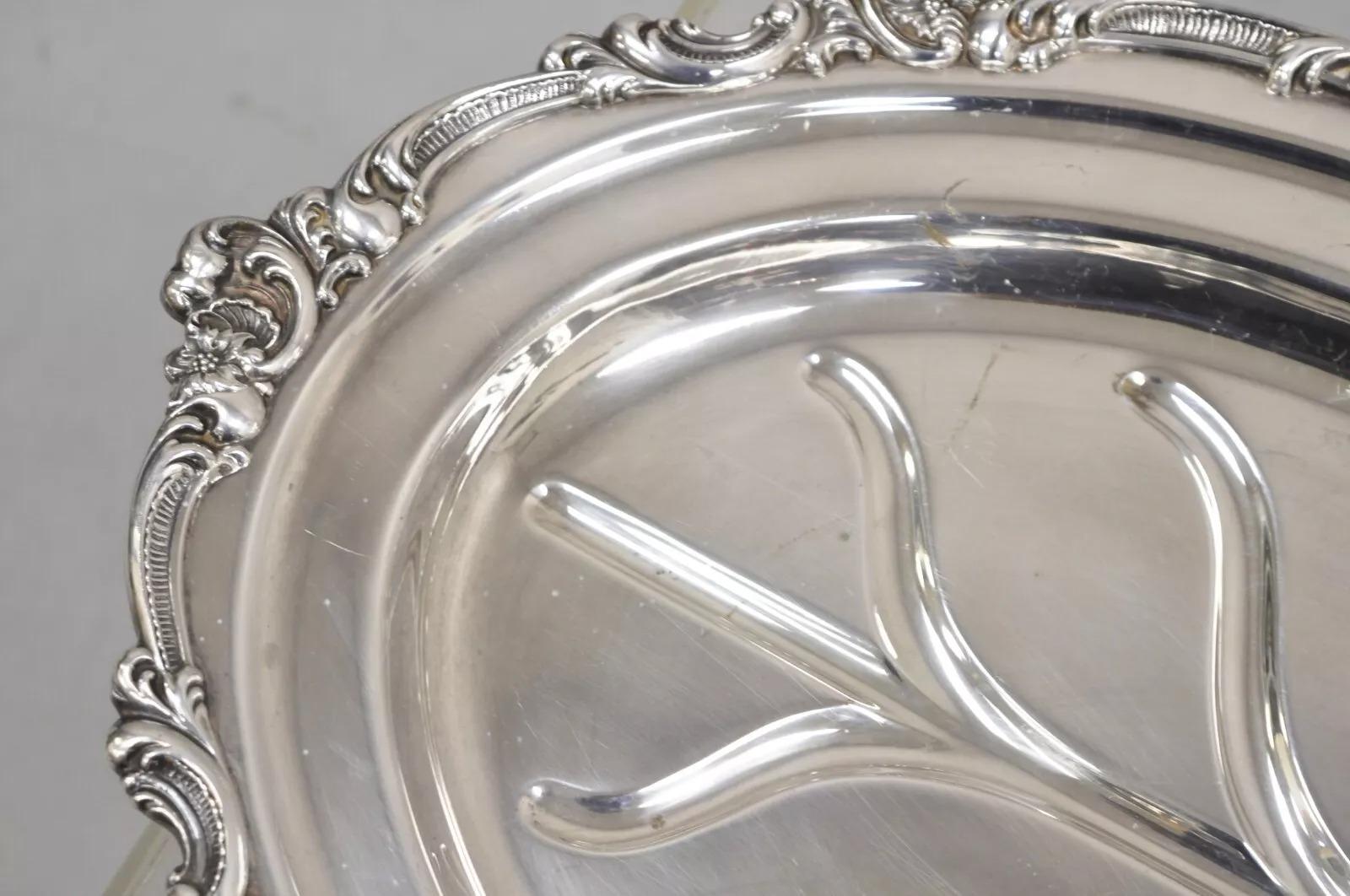 Victorien Vintage Gorham YC1620 Oval Silver Plated Meat Cutlery Serving Platter Tray en vente