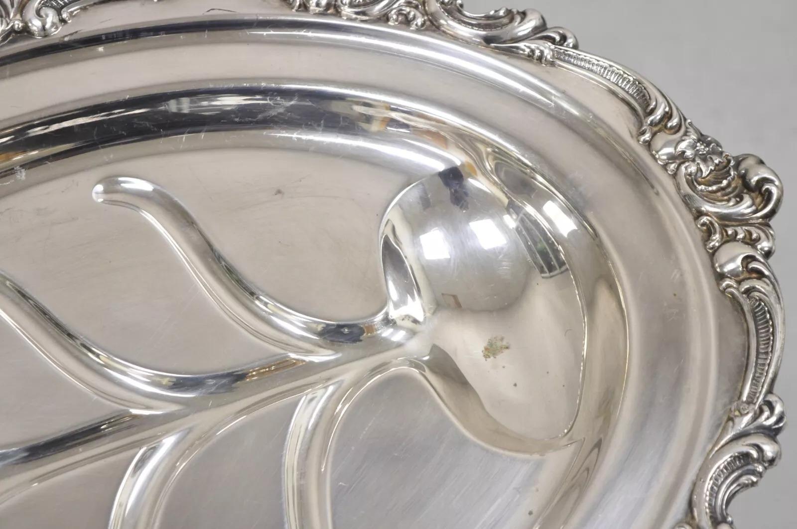 Inconnu Vintage Gorham YC1620 Oval Silver Plated Meat Cutlery Serving Platter Tray en vente