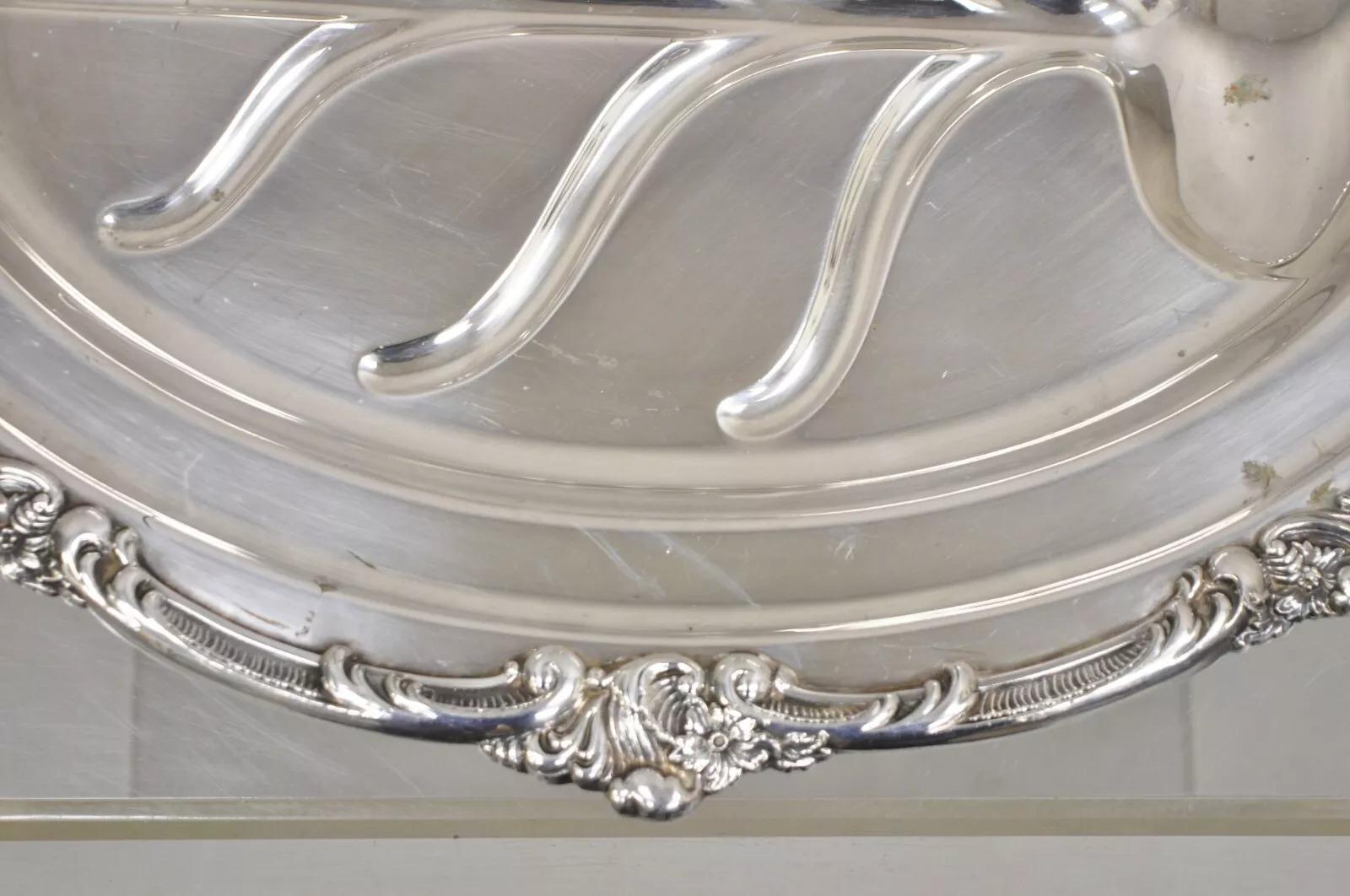 Plaqué argent Vintage Gorham YC1620 Oval Silver Plated Meat Cutlery Serving Platter Tray en vente