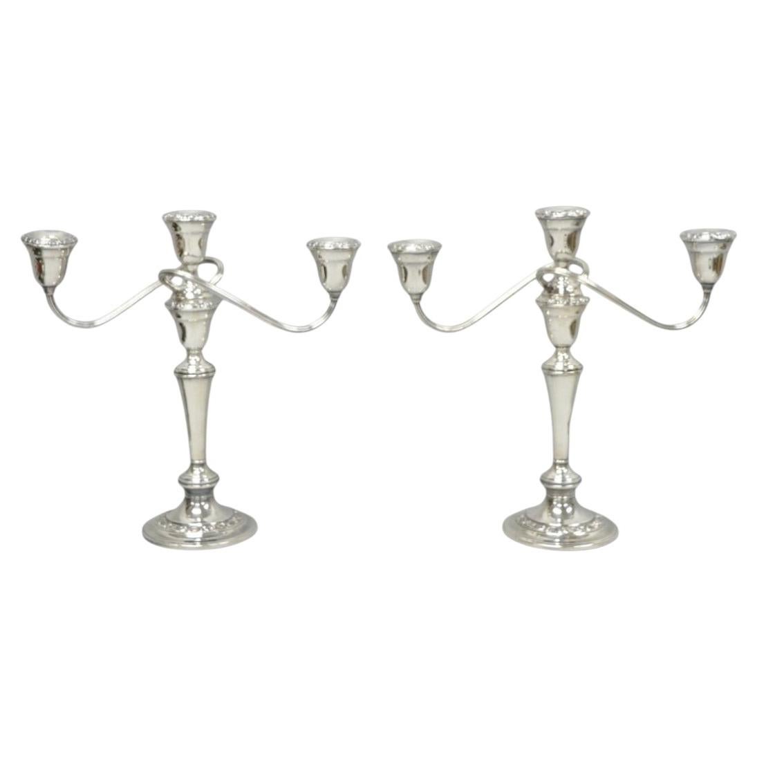 Vintage Gorham YC3021 Candelabro convertible de 3 brazos bañado en plata - un par