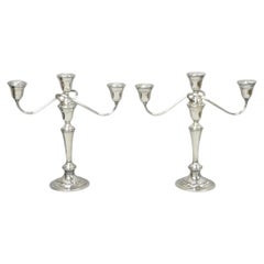 Vintage Gorham YC3021 Silver Plated 3 Arm Convertible Candelabra - a Pair