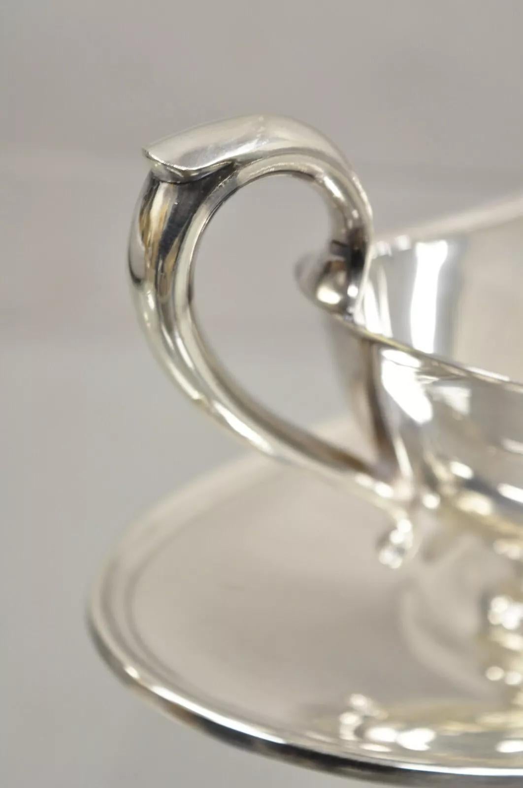20th Century Vintage Gorham YC430 Silver Plated Victorian Gravy Boat With Attached Underplate For Sale