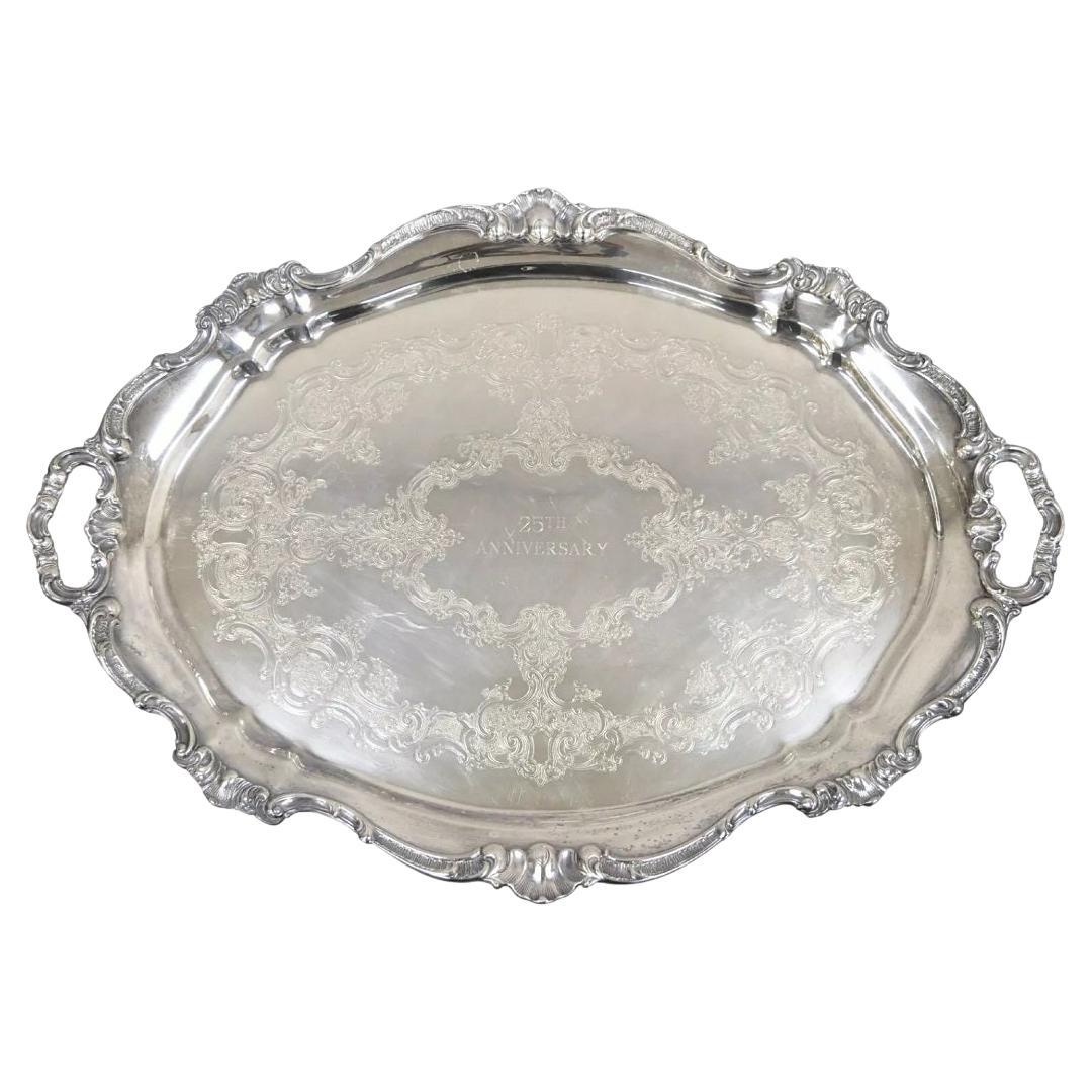 Vintage Gorham YC777 Victorian Silver Plated Tray "25th Anniversary" Engraved