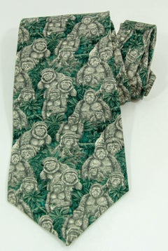 Vintage Gorillas Endangered Species Men’s Silk Neck Tie in Green Color 1990
