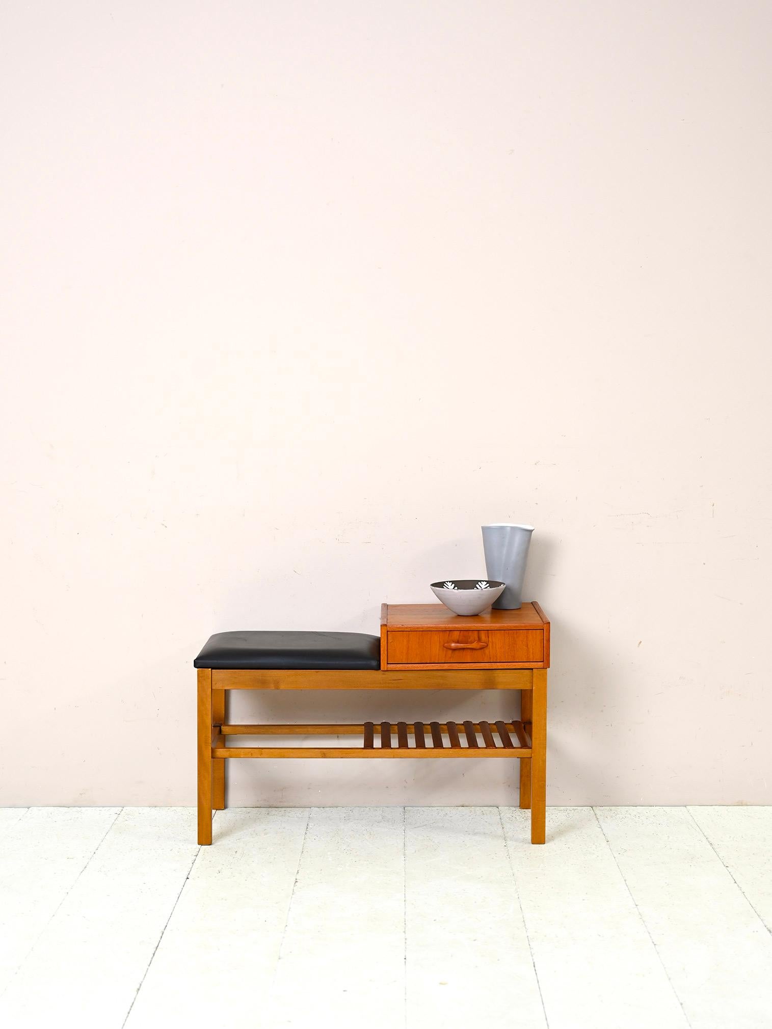 Original Swedish 1960s entrance bench.

A distinctive piece of furniture used at the time as a telephone call station, hence the name 