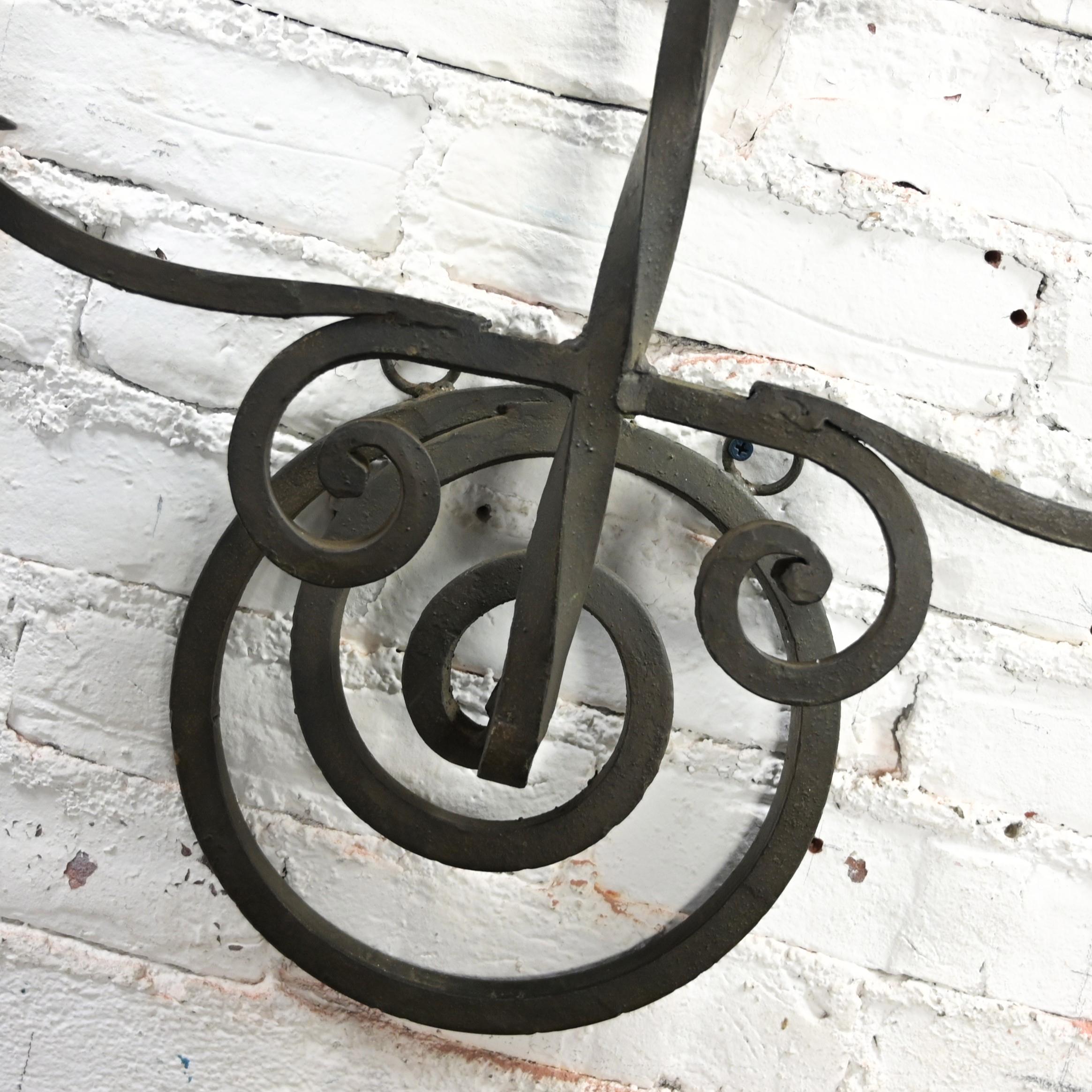 Vintage Gothic Black Wrought Iron Wall Hanging Candelabra Made in Mexico For Sale 9