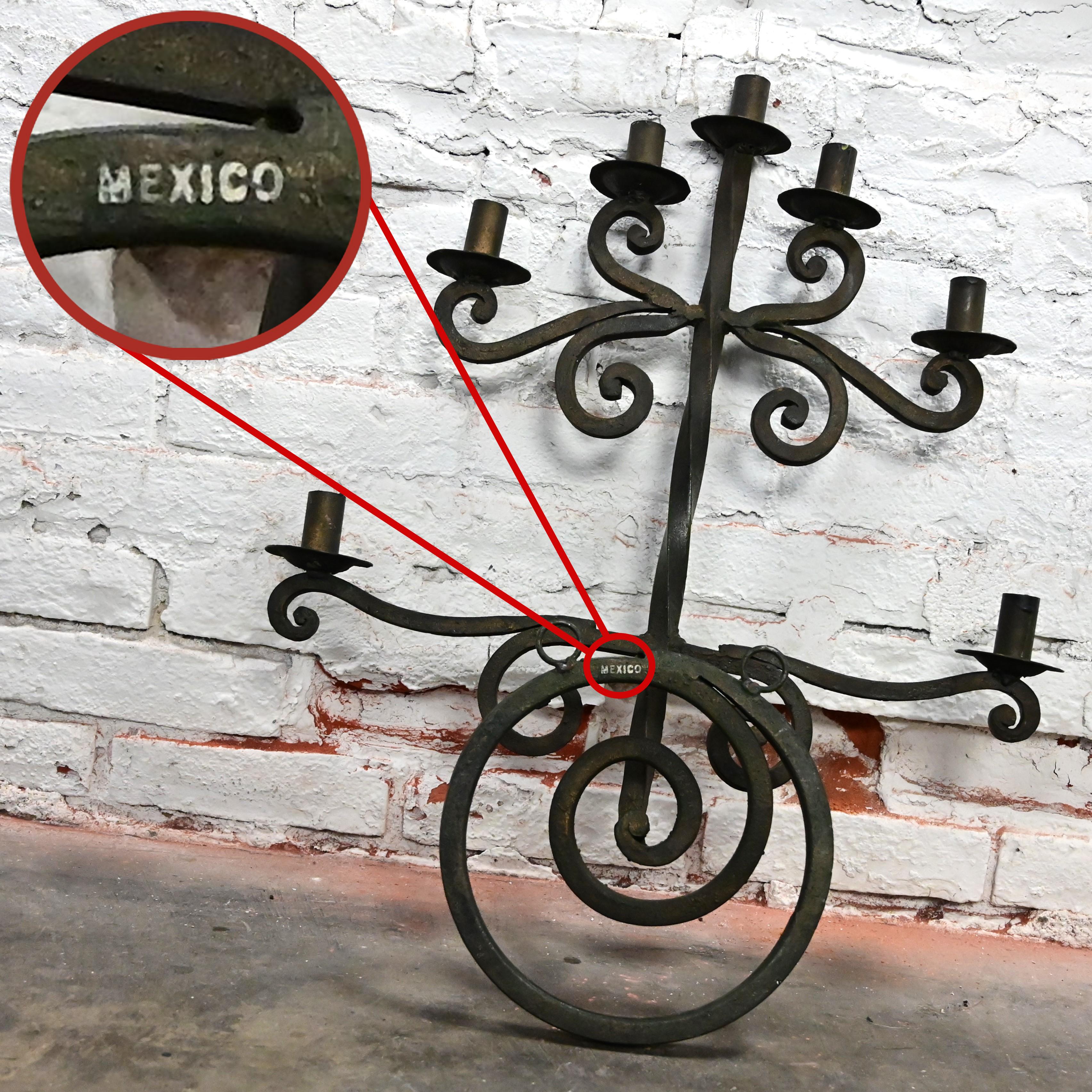 Vintage Gothic Black Wrought Iron Wall Hanging Candelabra Made in Mexico For Sale 12