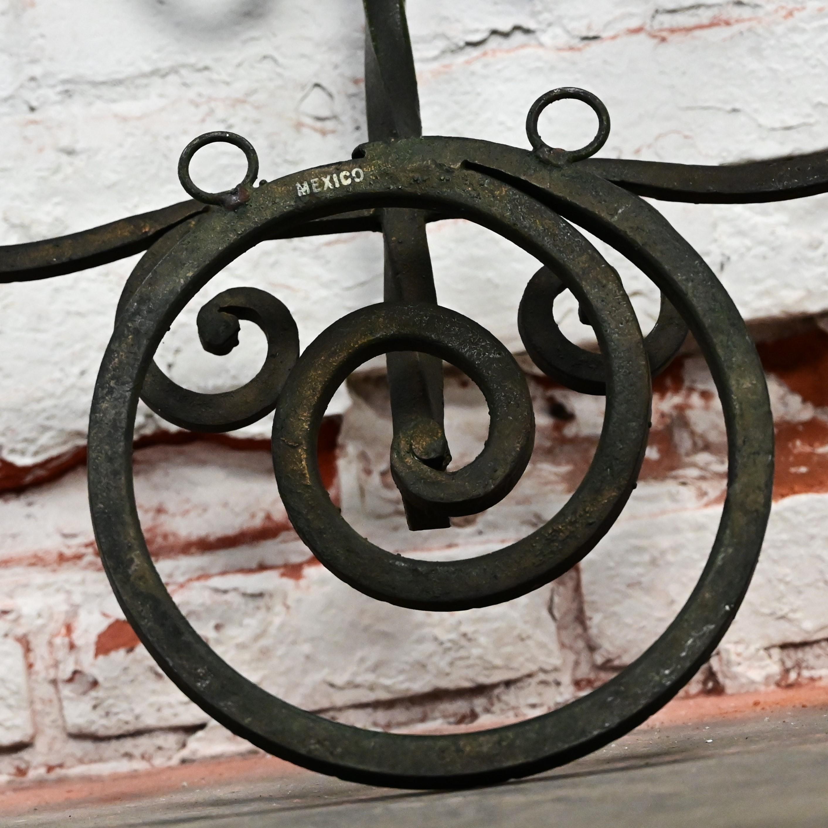 Vintage Gothic Black Wrought Iron Wall Hanging Candelabra Made in Mexico For Sale 13