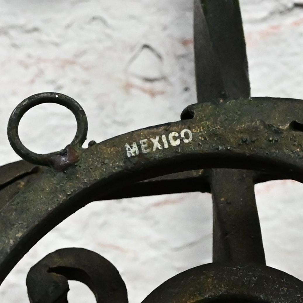 Vintage Gothic Black Wrought Iron Wall Hanging Candelabra Made in Mexico For Sale 14