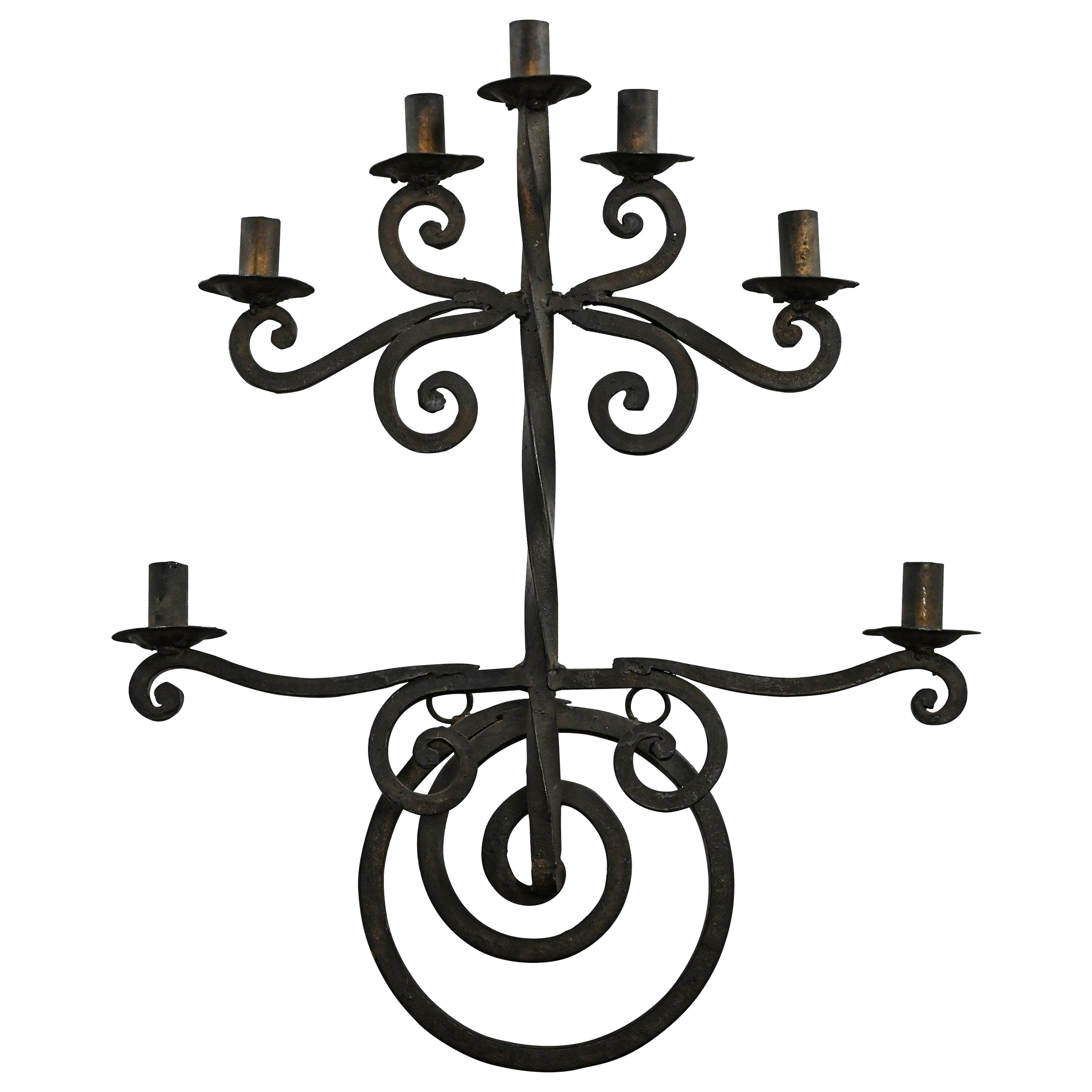 Vintage Gothic Black Wrought Iron Wall Hanging Candelabra Made in Mexico