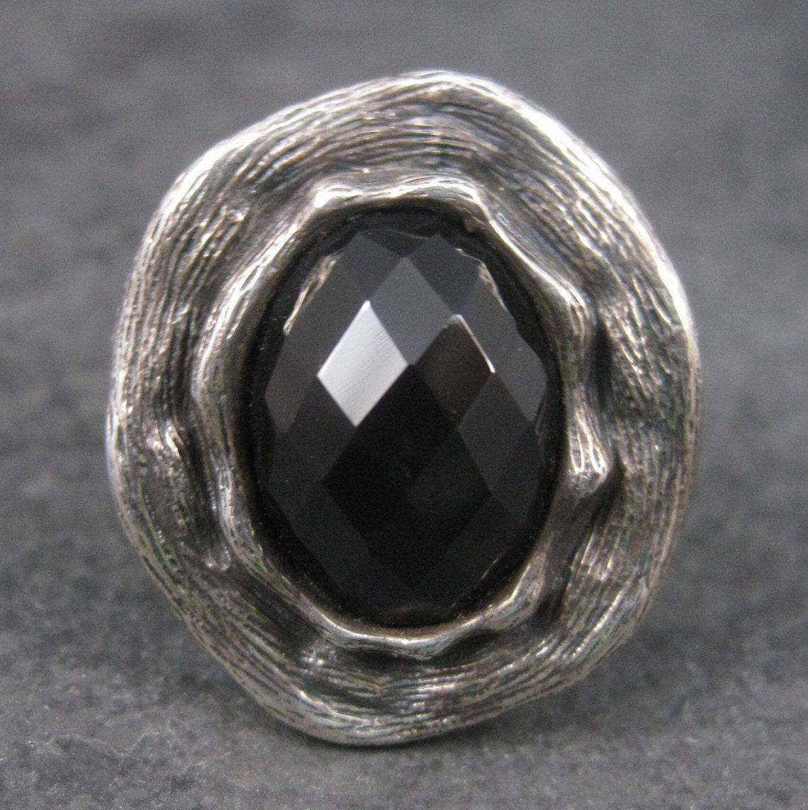 Gothic Revival Vintage Gothic Chunky Onyx Sterling Ring Size 6 For Sale
