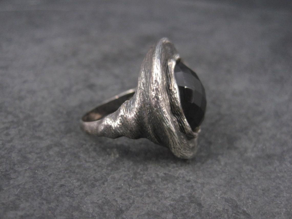 Oval Cut Vintage Gothic Chunky Onyx Sterling Ring Size 6 For Sale