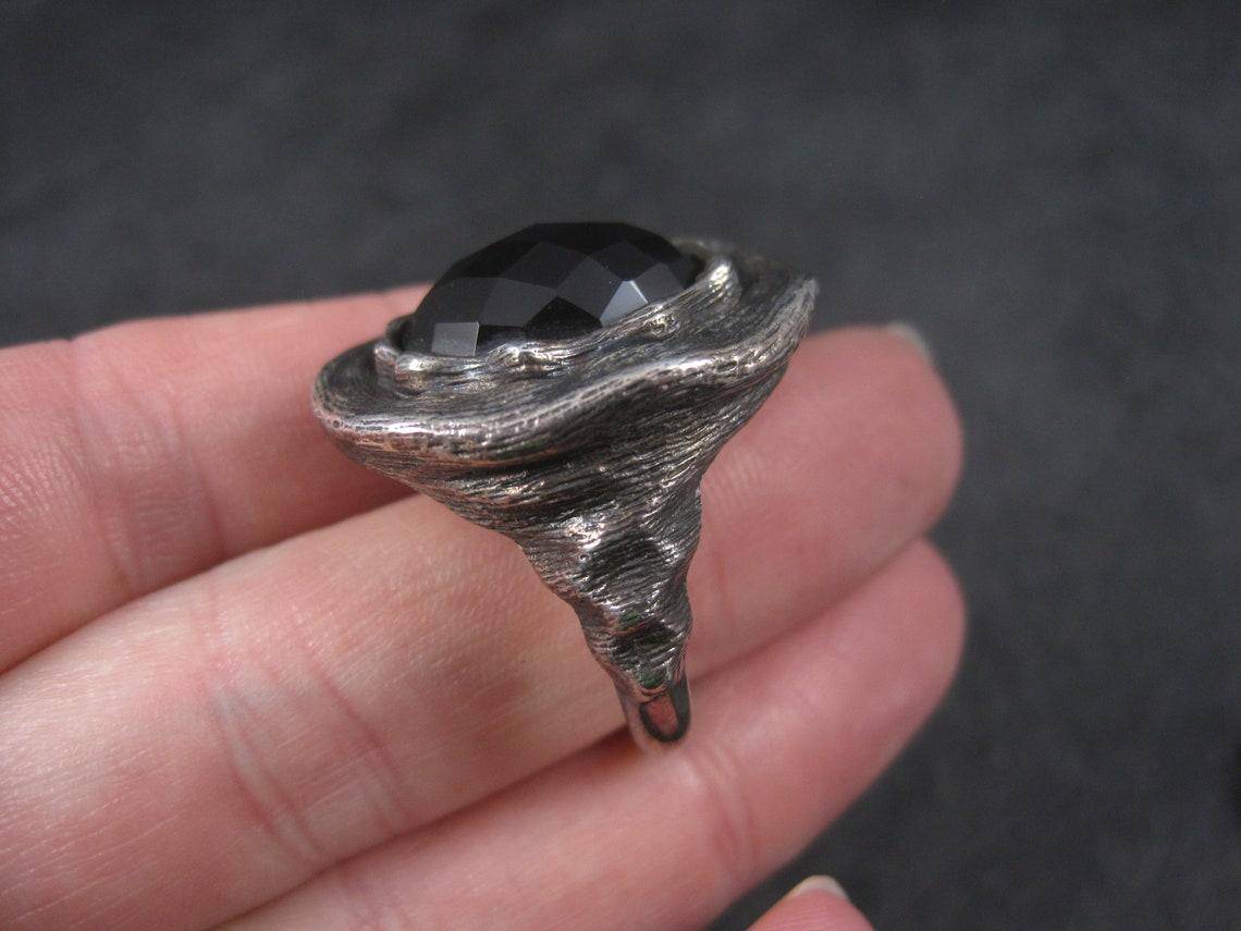 Women's or Men's Vintage Gothic Chunky Onyx Sterling Ring Size 6 For Sale