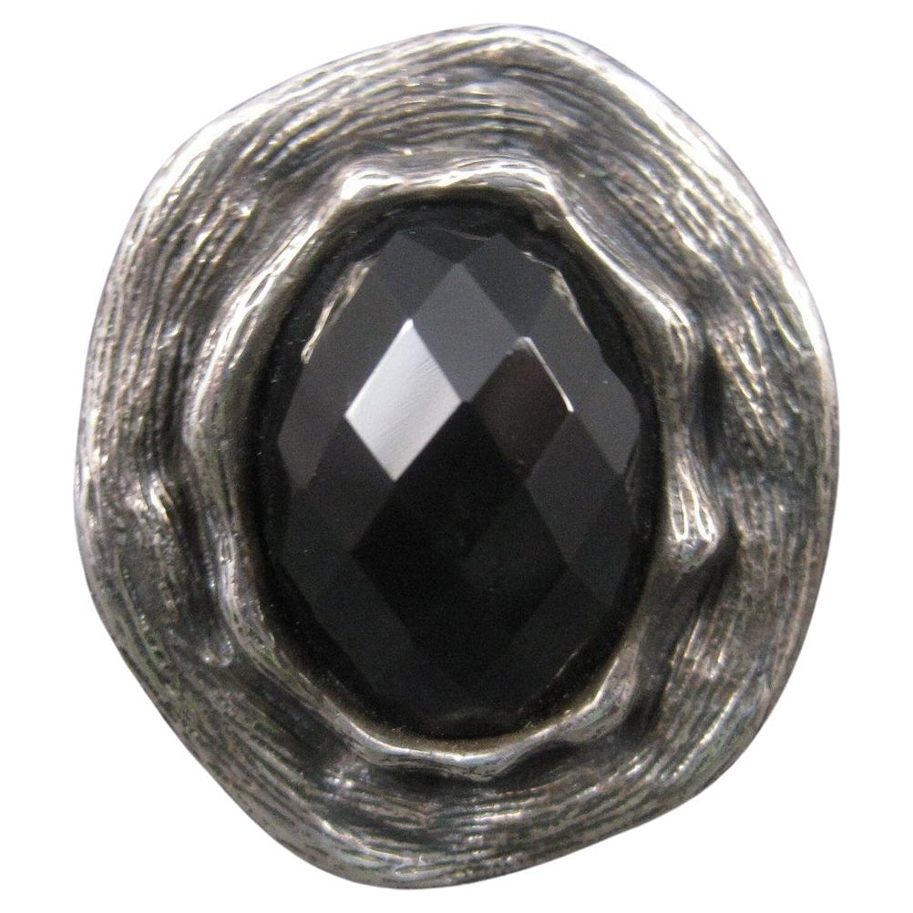 Vintage Gothic Chunky Onyx Sterling Ring Size 6