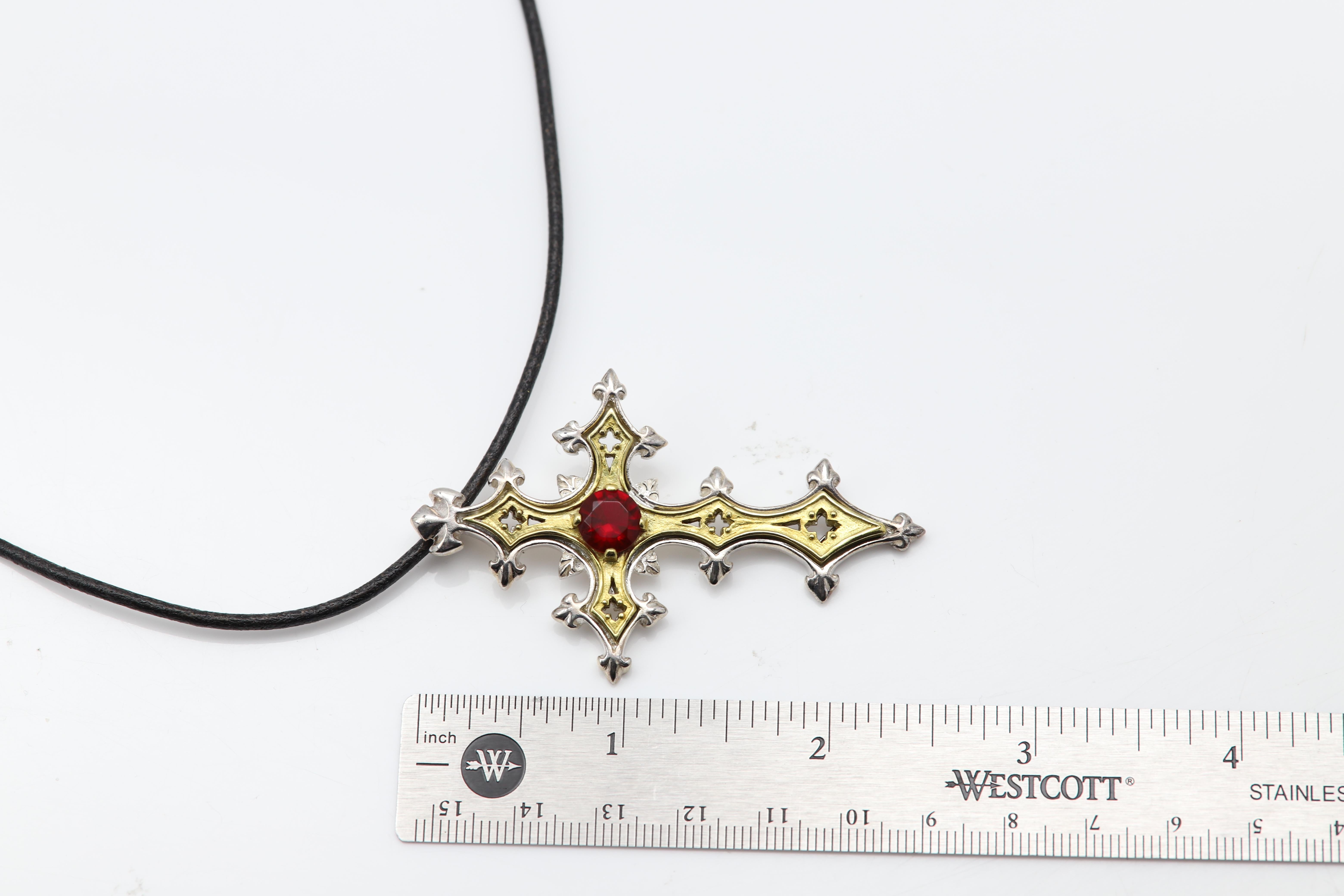 Women's or Men's Vintage Gothic Cross Sterling Silver 925 & Brass Artistic Cross