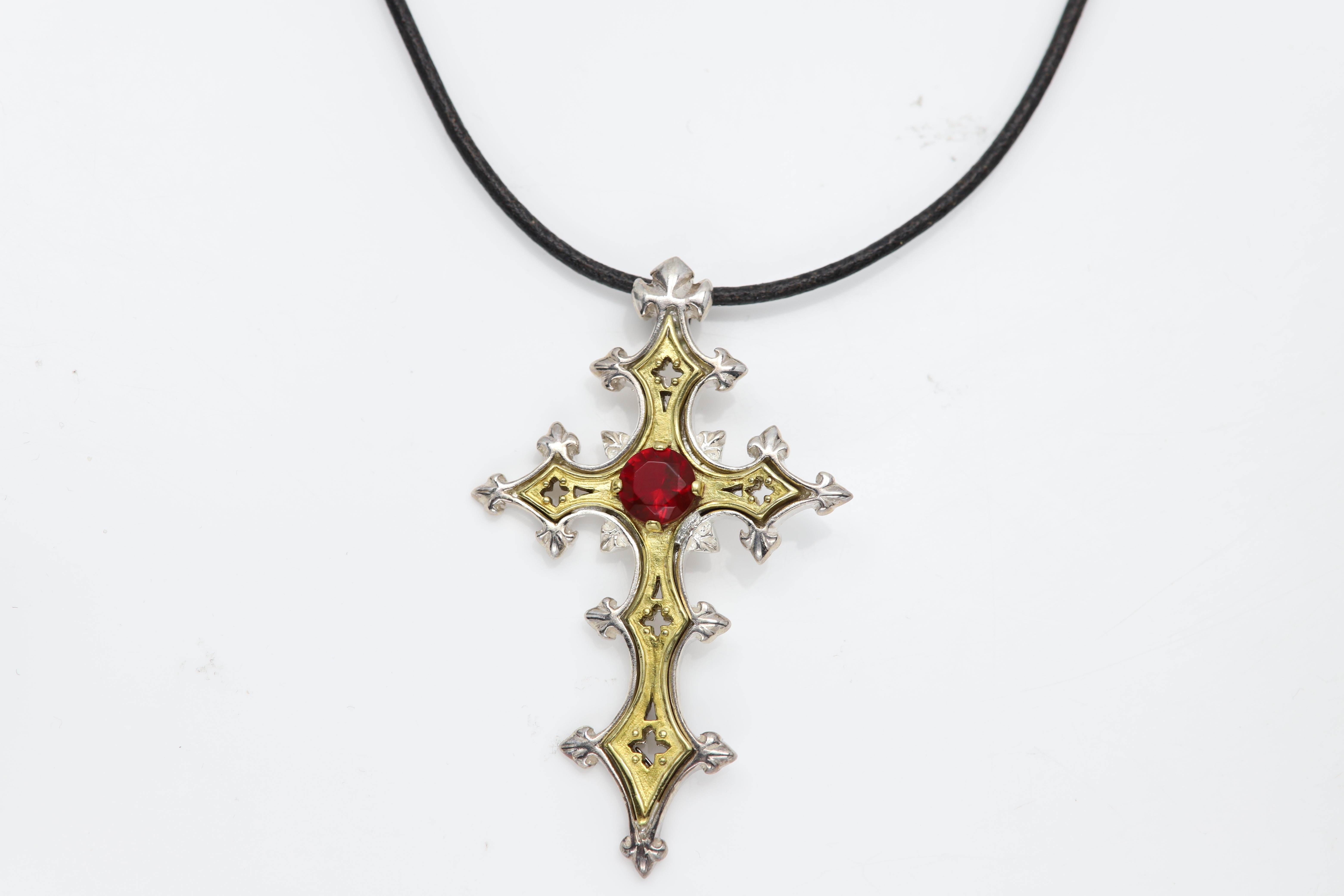 Vintage Gothic Cross Sterling Silver 925 & Brass Artistic Cross 1