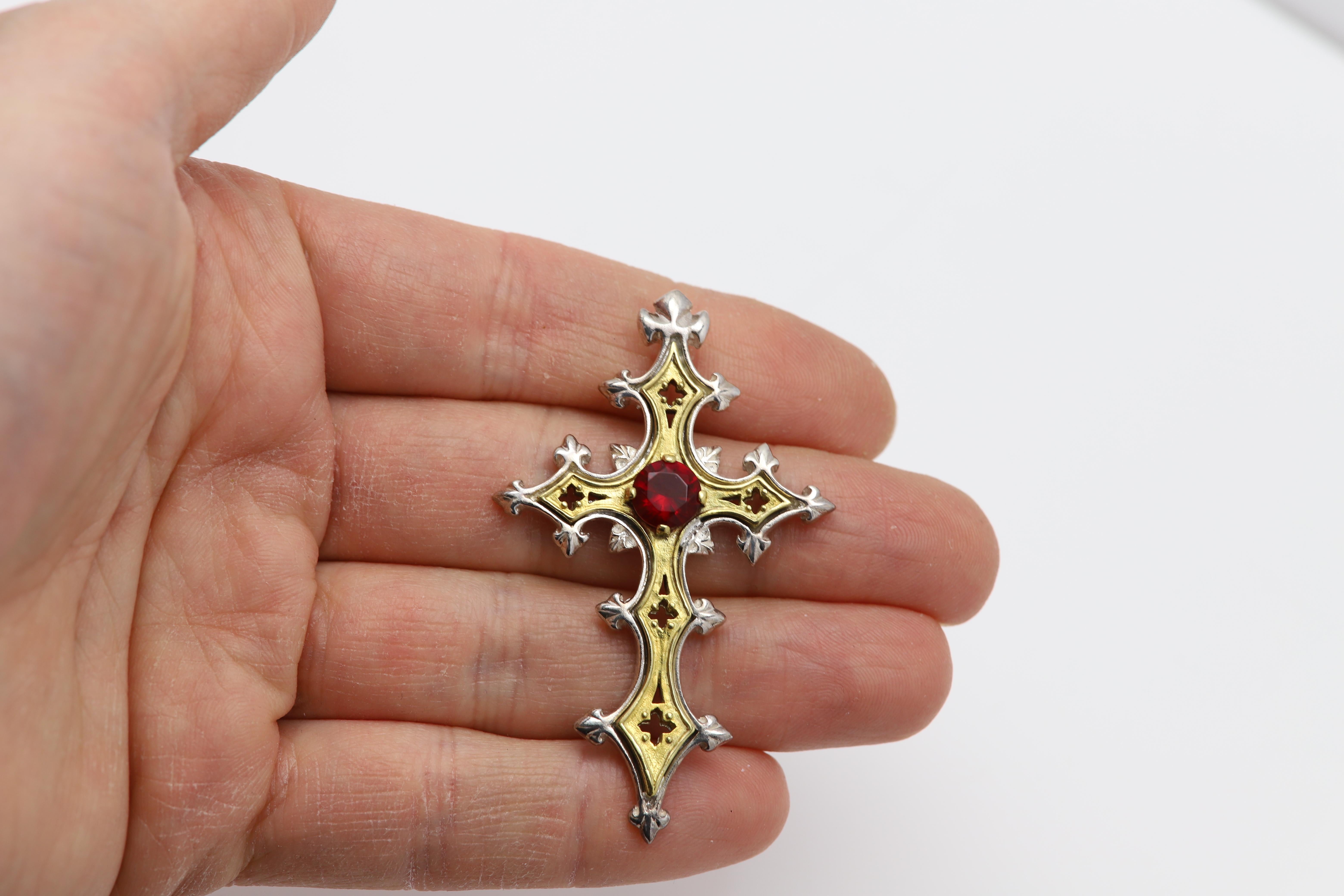 Vintage Gothic Cross Sterling Silver 925 & Brass Artistic Cross 3
