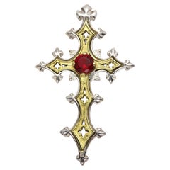 Vintage Gothic Cross Sterling Silver 925 & Brass Artistic Cross
