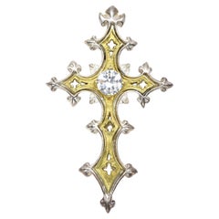 Vintage Gothic Cross Sterling Silver 925 & Brass Artistic Cross