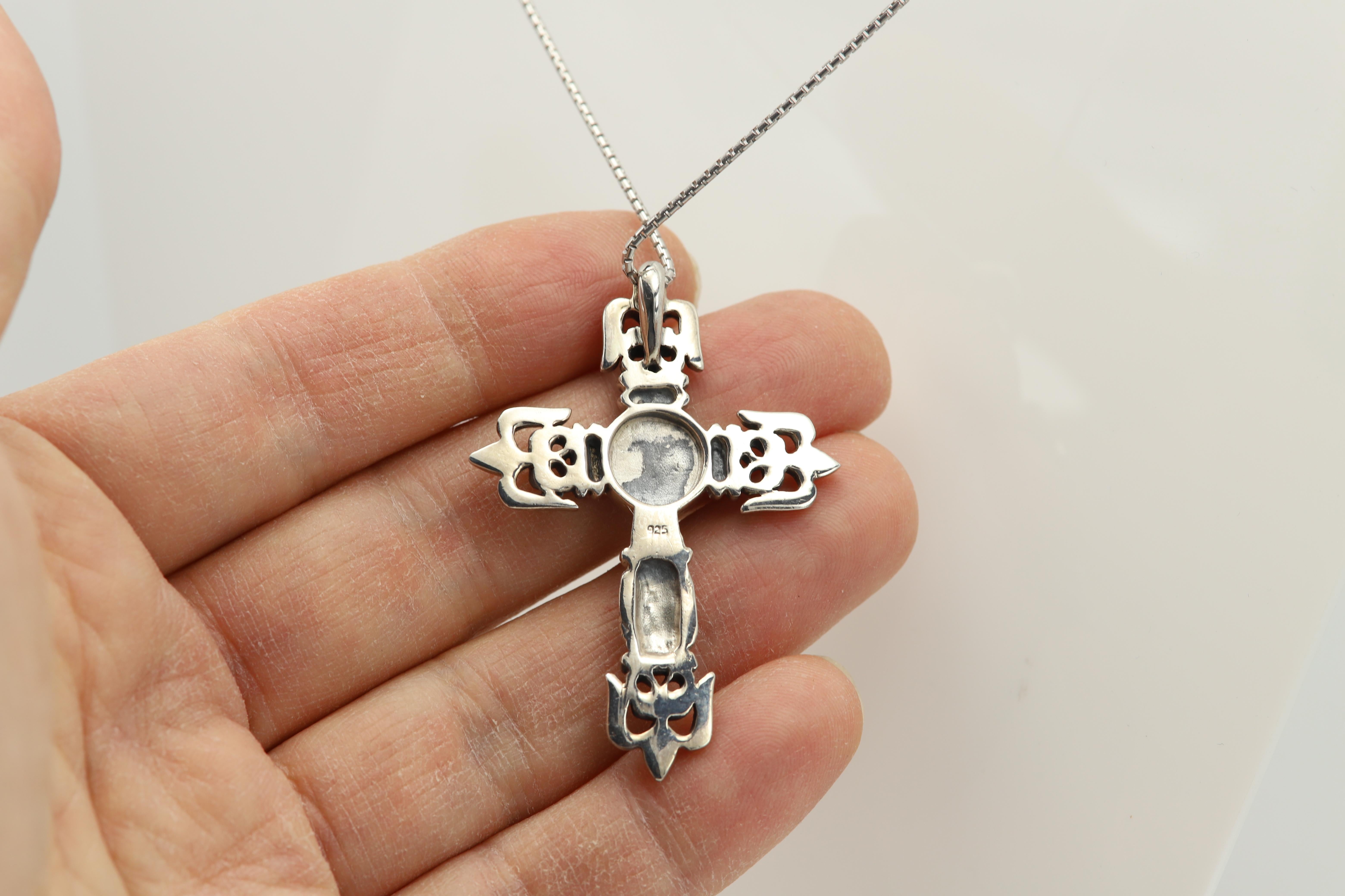 Women's or Men's Vintage Gothic Cross Sterling Silver Tribal Cross Pendant Cross For Sale