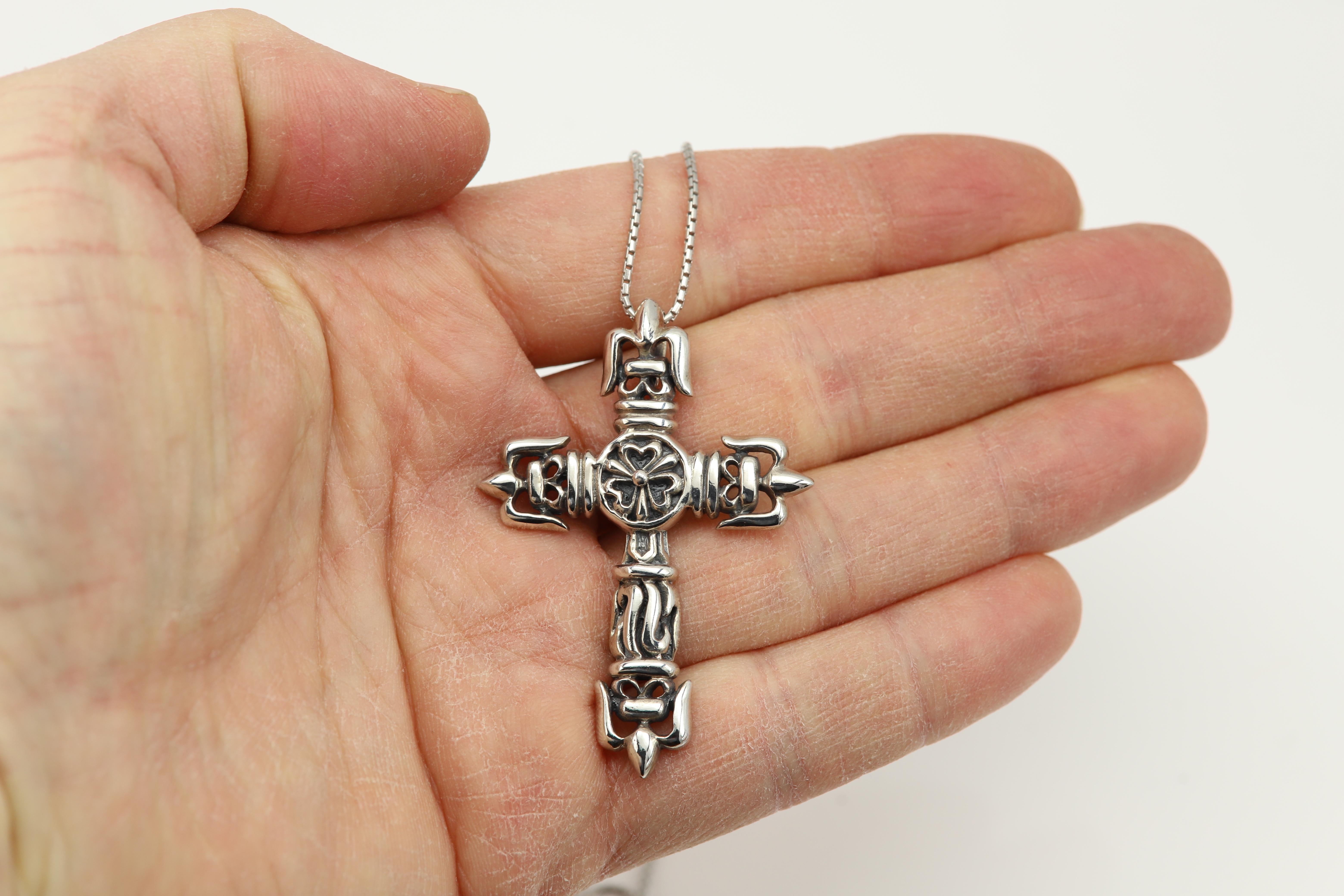 Vintage Gothic Cross Sterling Silver Tribal Cross Pendant Cross For Sale 1