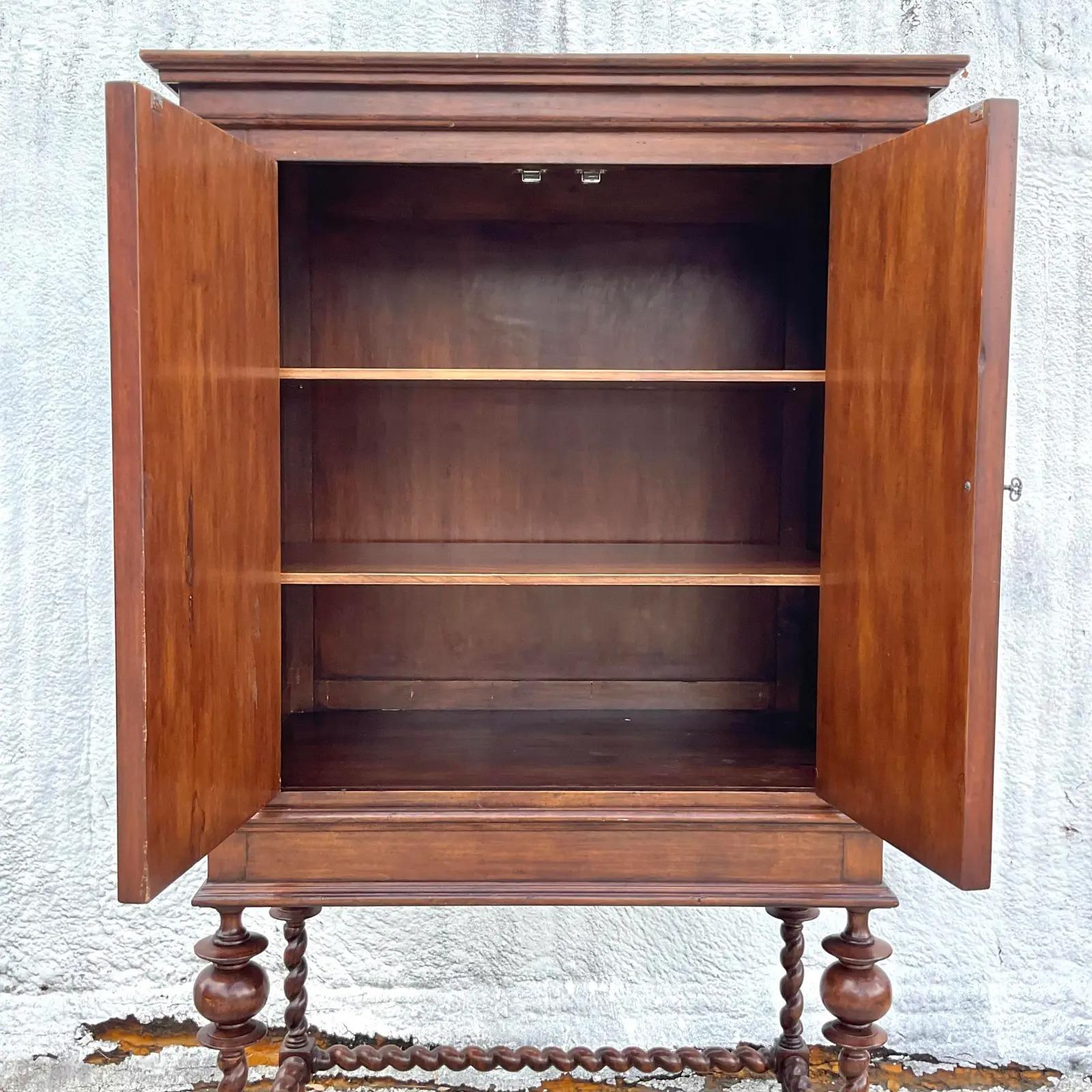 Vintage Gothic Hand Carved Barley Twist Armoire In Good Condition In West Palm Beach, FL