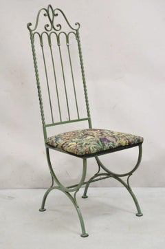 Vintage Gothic Hollywood Regency Style Green Wrought Iron Dining Chair Single