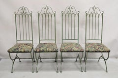 Vintage Gothic Hollywood Regency Style Green Wrought Iron Dining Chairs Set of 4