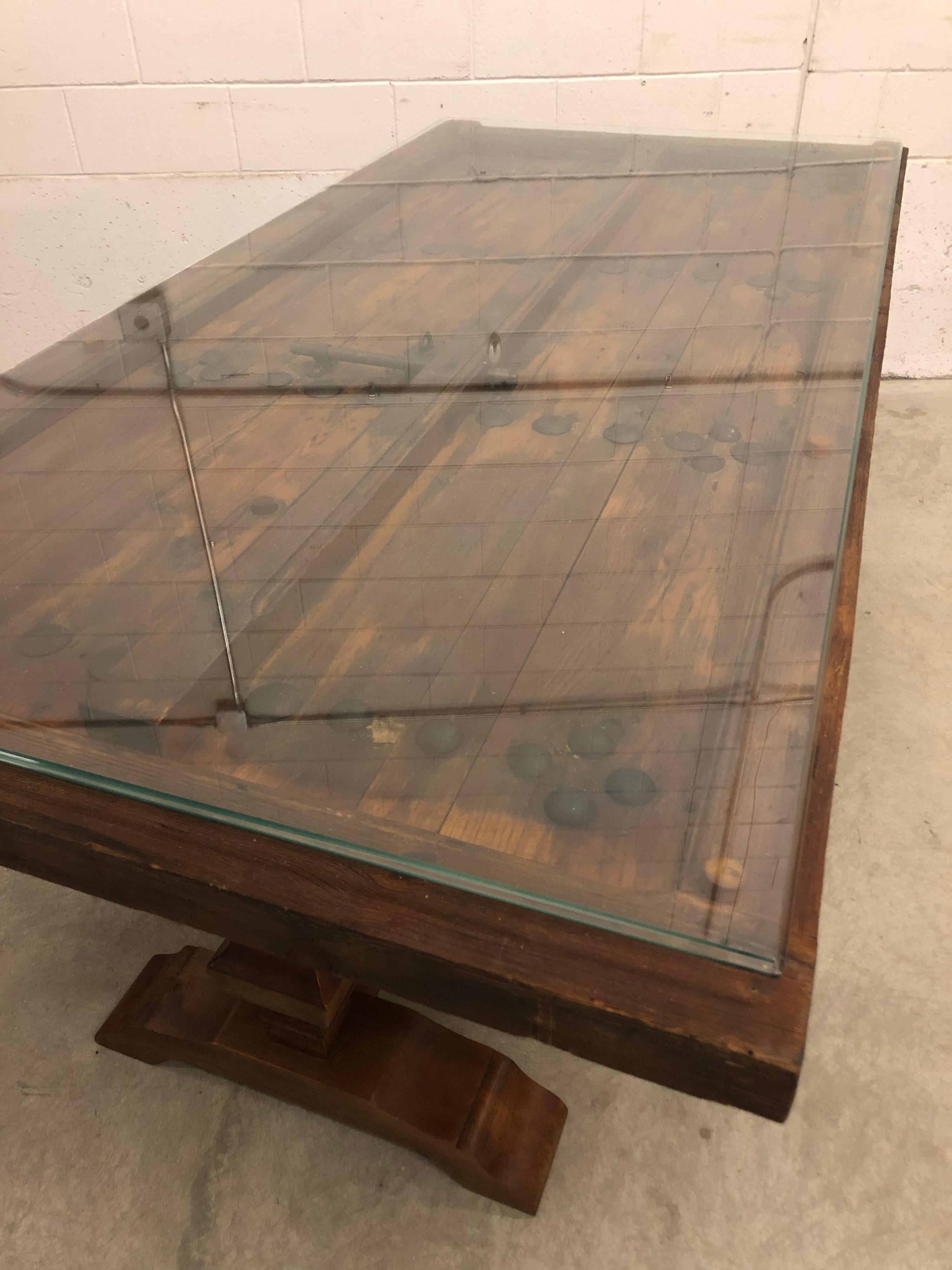 Vintage Gothic Recycled Door Dining Table with Glass Top 1