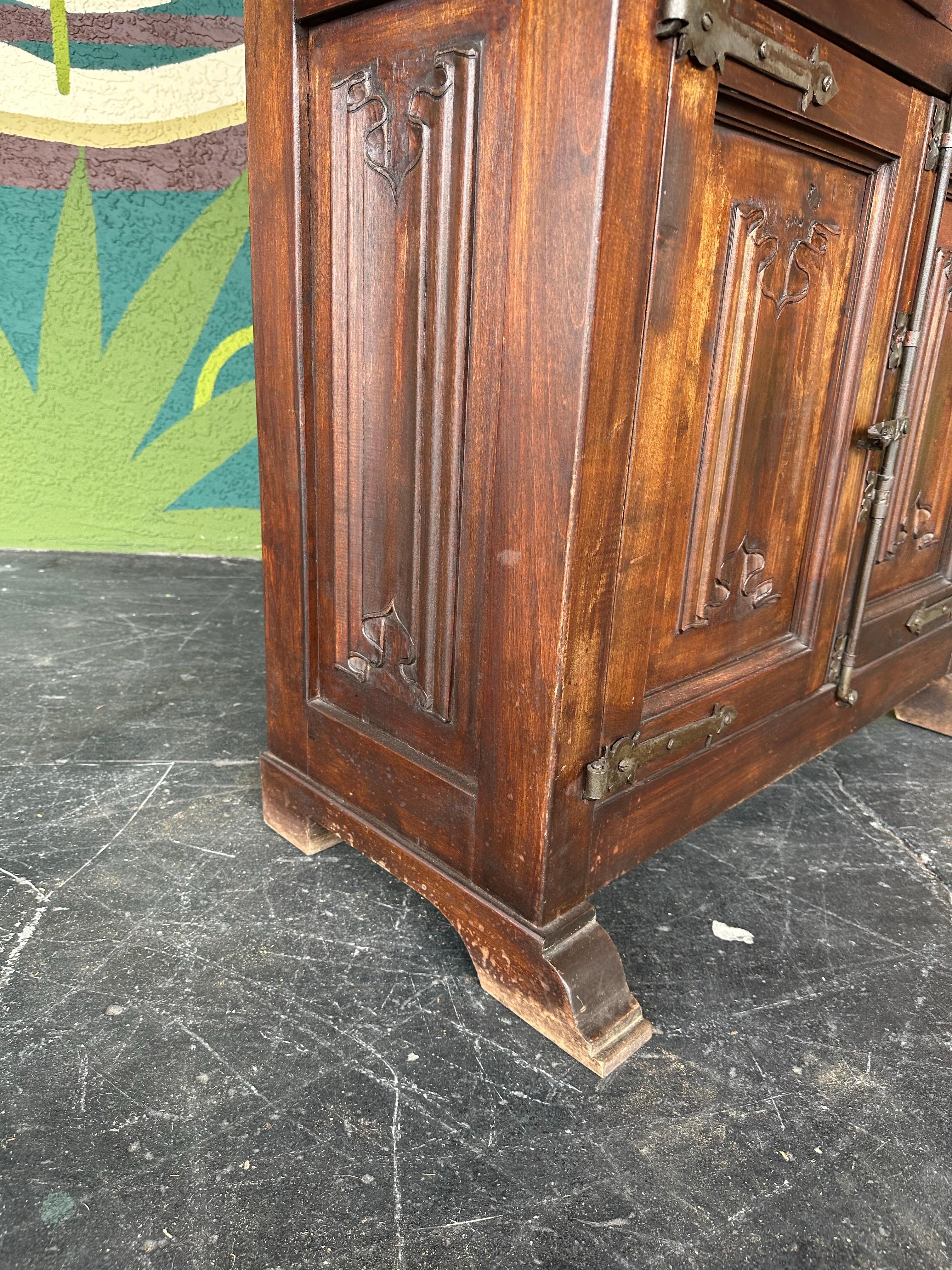 Vintage Gothic Revival Carved Wood Cabinet 4