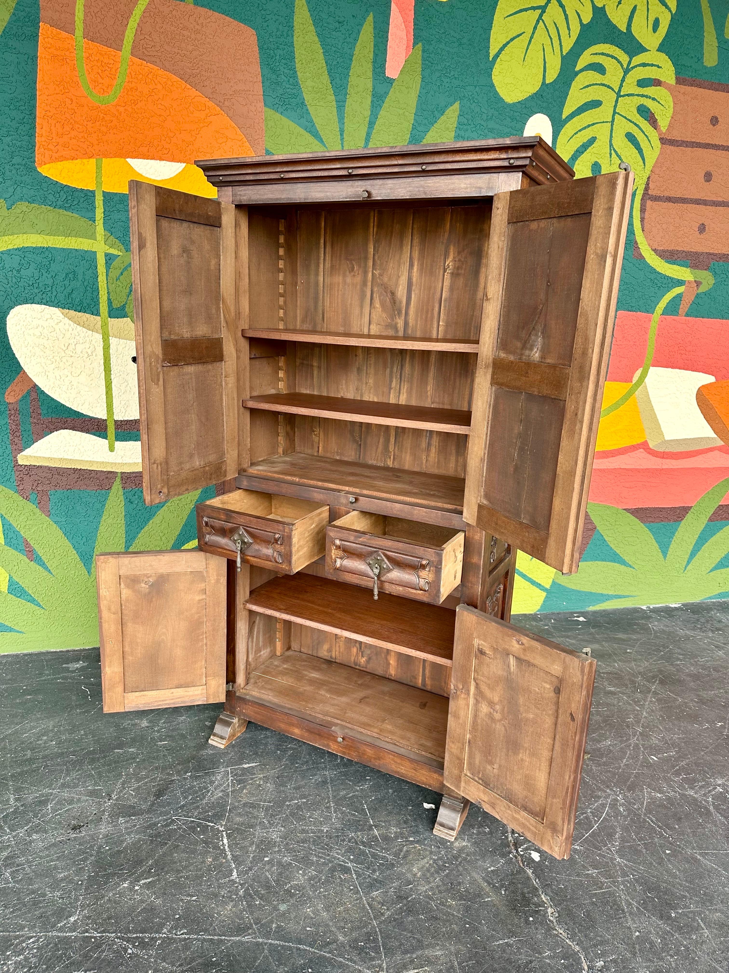 Hand-Carved Vintage Gothic Revival Carved Wood Cabinet