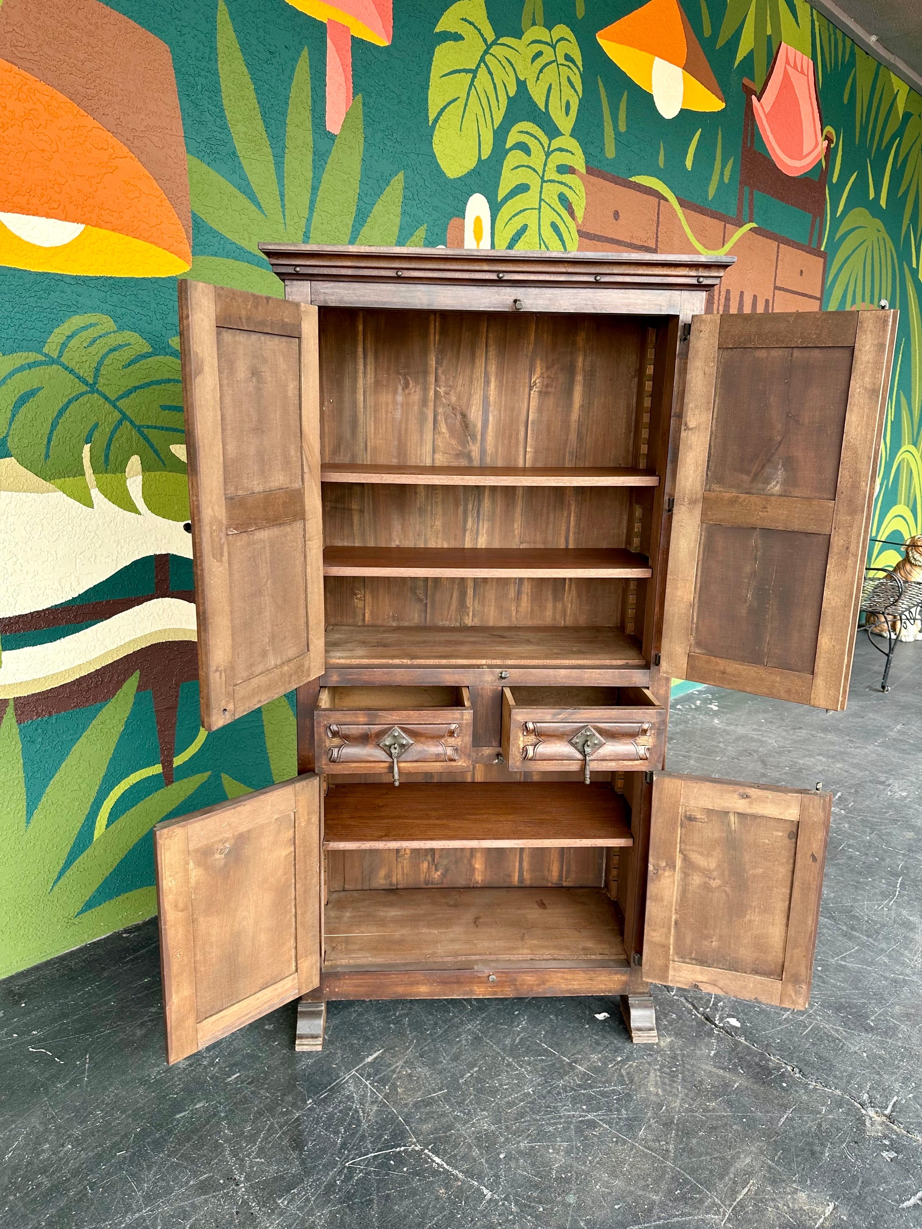 Vintage Gothic Revival Carved Wood Cabinet In Good Condition In Lutz, FL