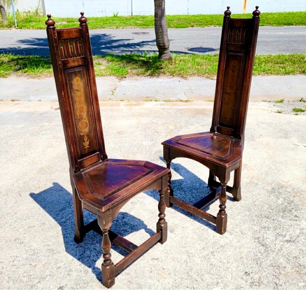 American Vintage Gothic Revival Kittenger High Back Altar Chairs, a Pair