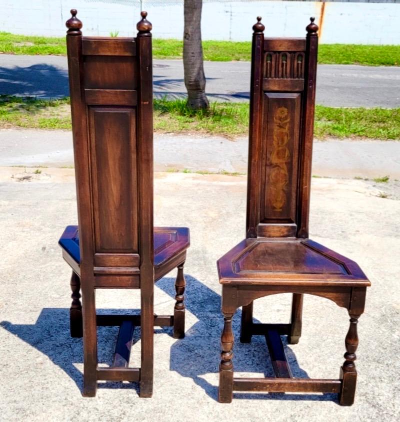 Carved Vintage Gothic Revival Kittenger High Back Altar Chairs, a Pair
