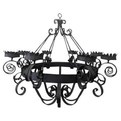 Vintage Gothic Revival Style Wrought Iron 8 Candle Chandelier